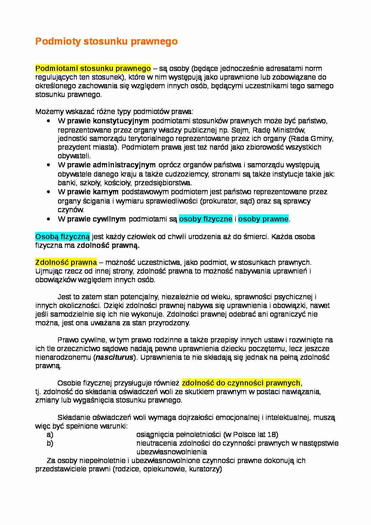 Podmioty stosunku prawnego - strona 1
