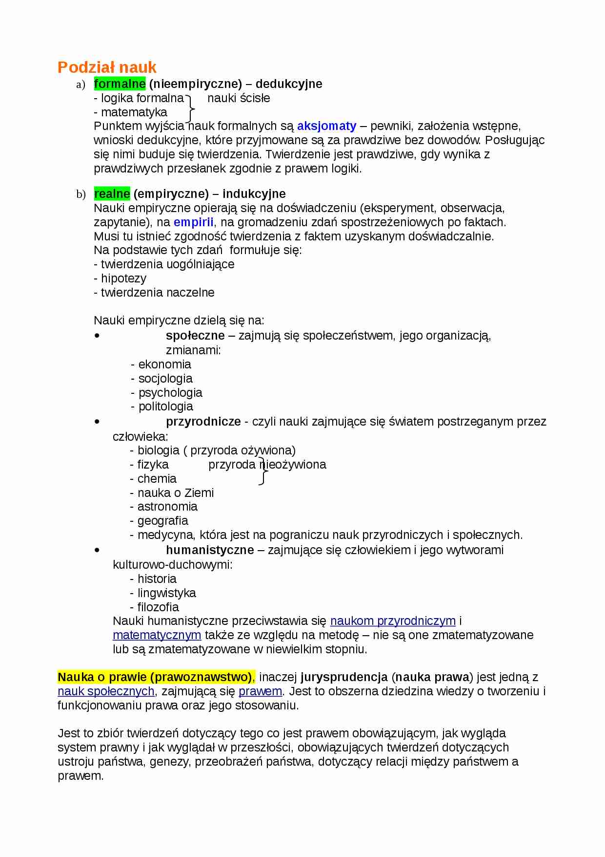 Podział nauk. - strona 1