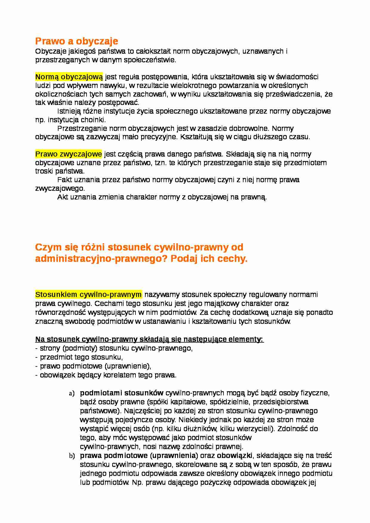 Prawo a obyczaje.Stosunek cywilno-prawny i administracyjno-prawny. - strona 1