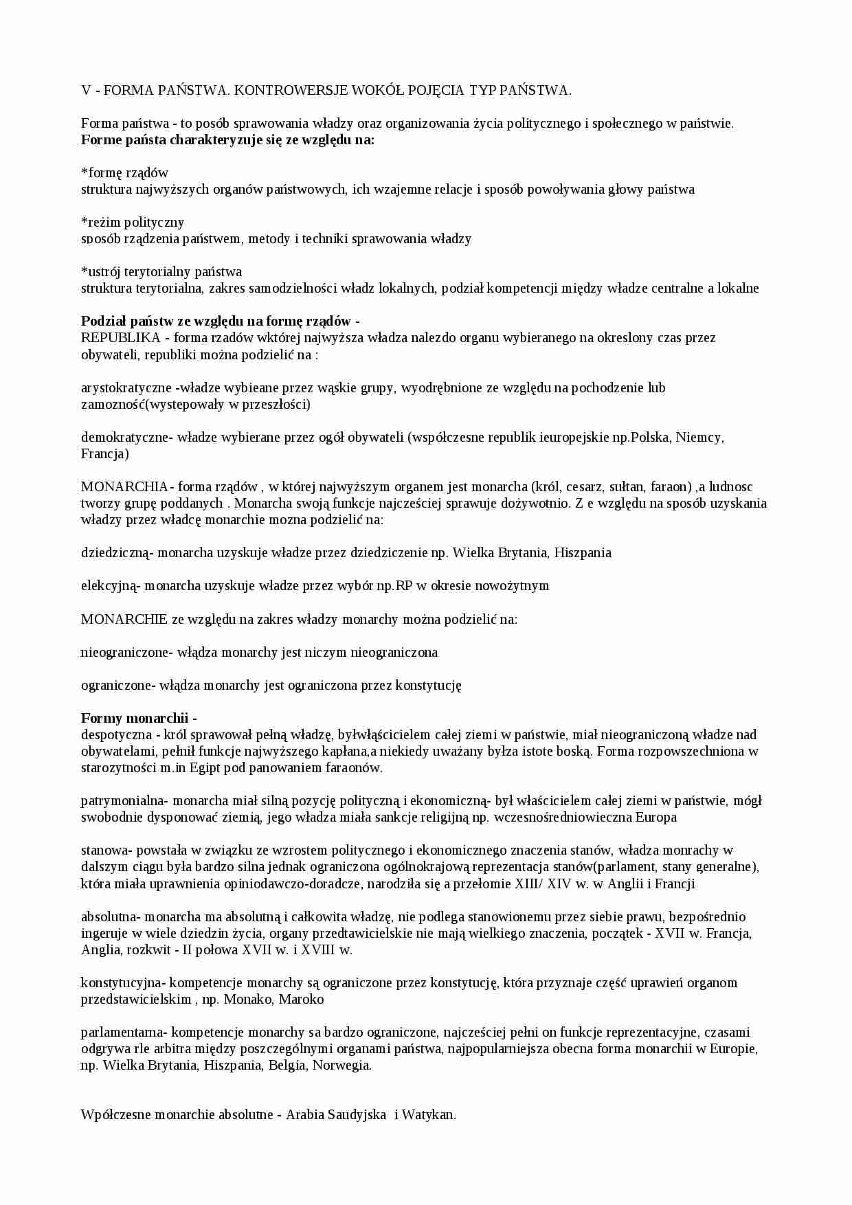 Forma państwa i kontrowersje wokół niej. - strona 1