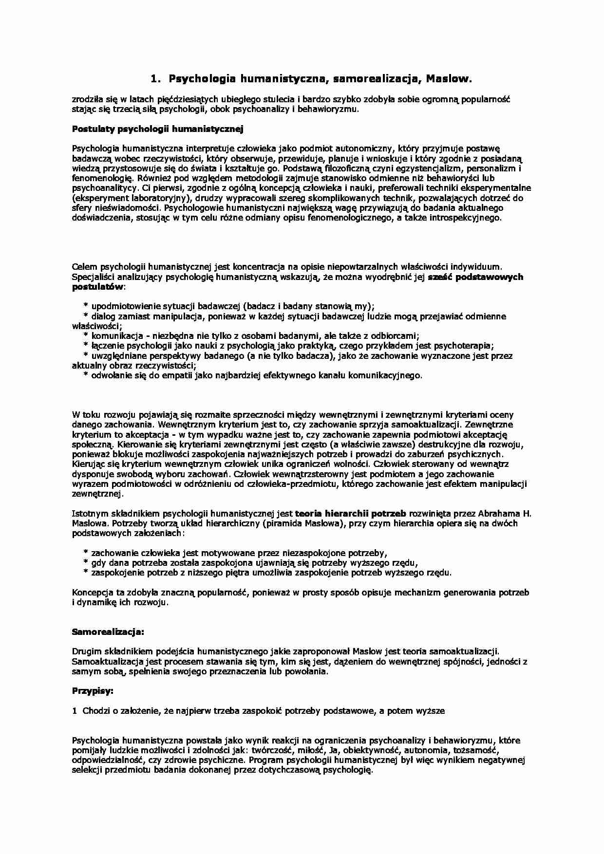 Psychologia humanistyczna, samorealizacja - strona 1