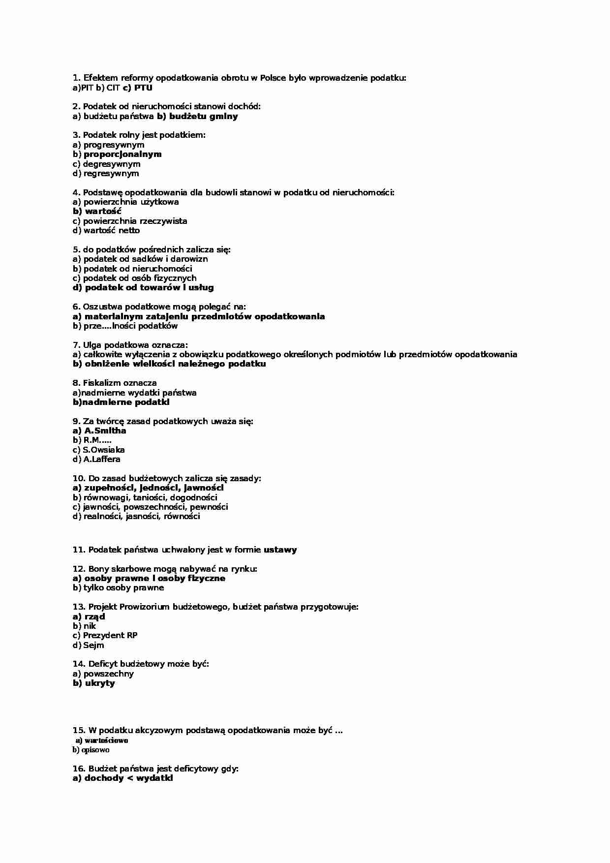 Test z finansów publicznych - strona 1