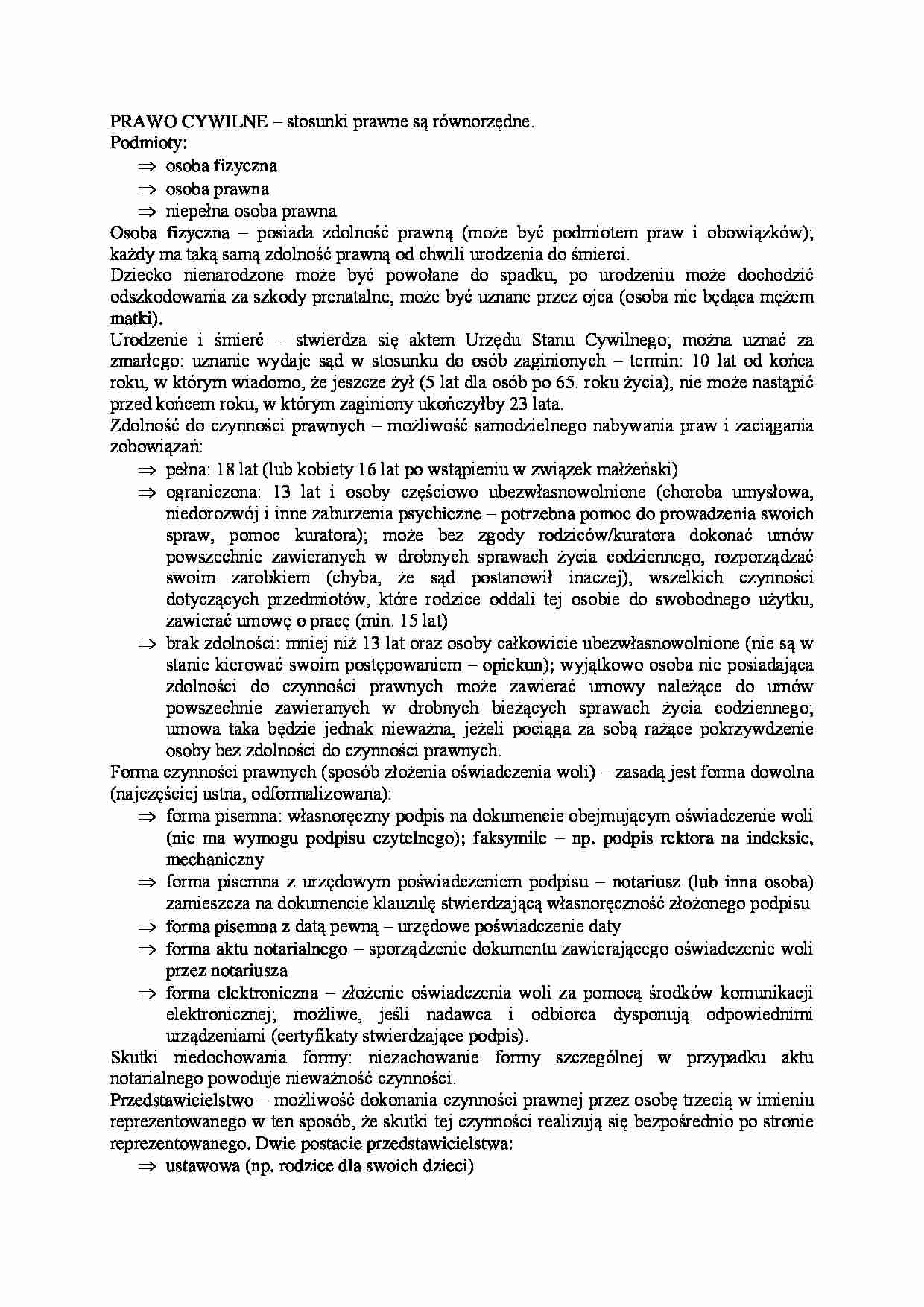 prawo cywilne - Forma czynności prawnych  - strona 1