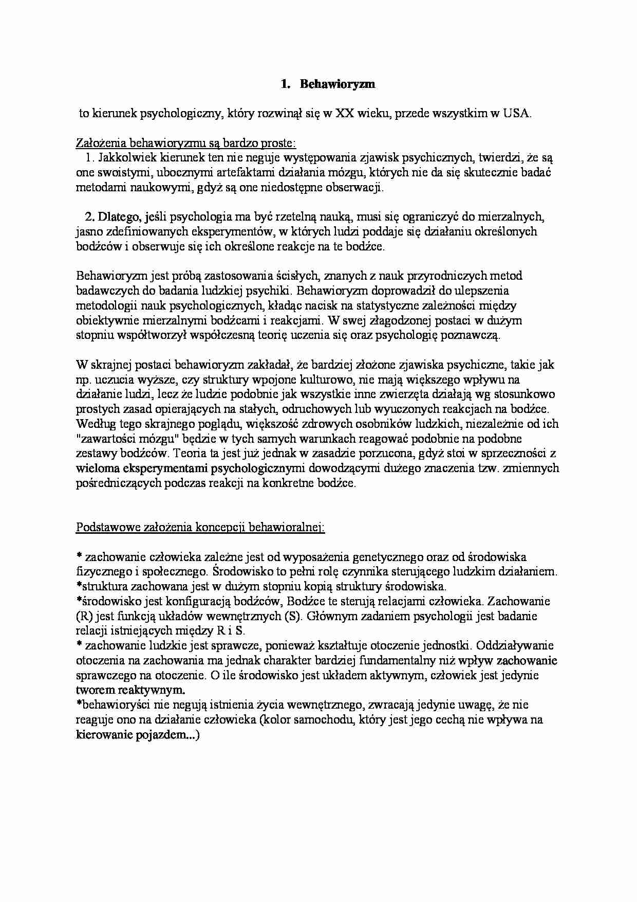 Behawioryzm - Psychologia - strona 1