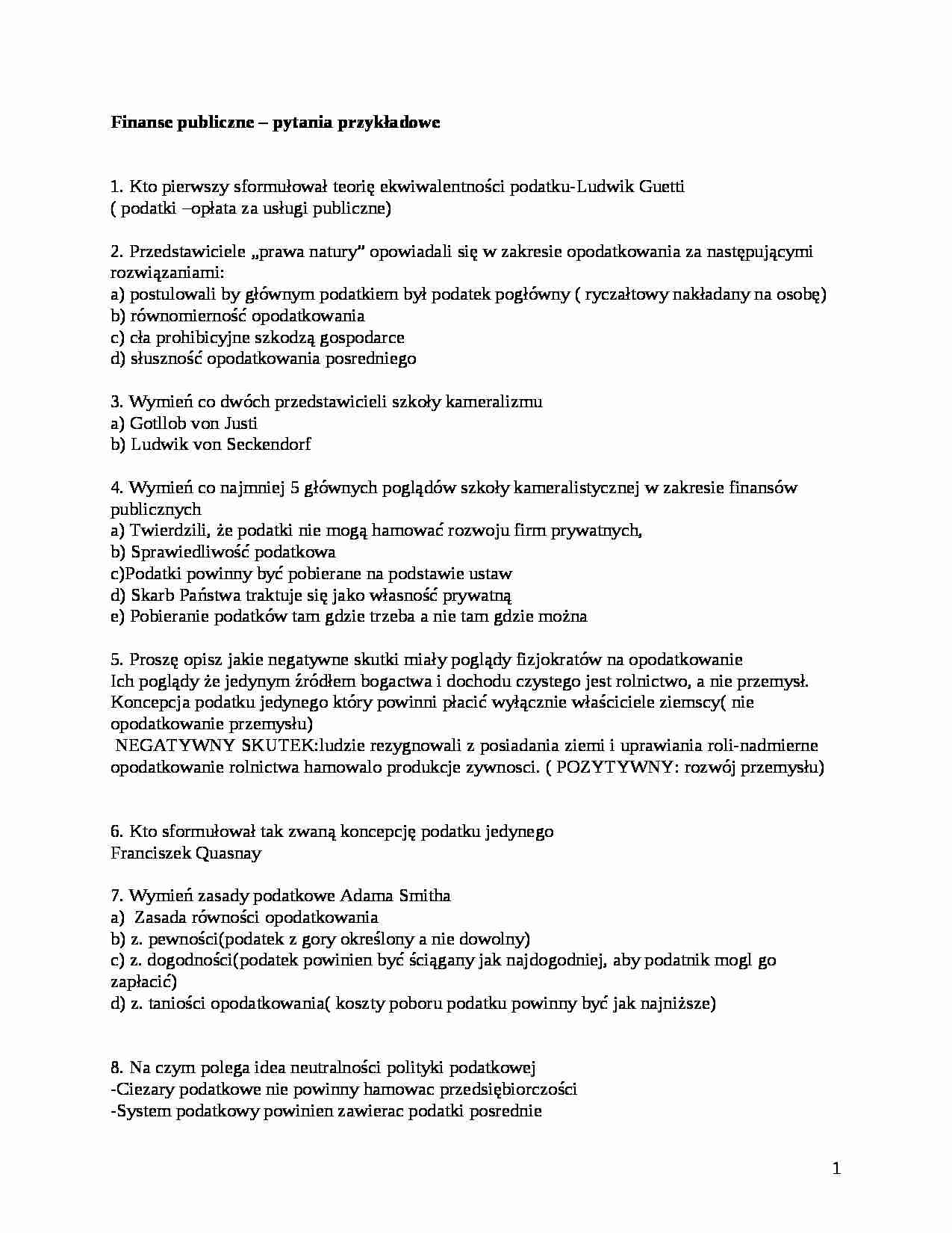 Pytania przykładowe na egzamin z finansów publicznych - strona 1