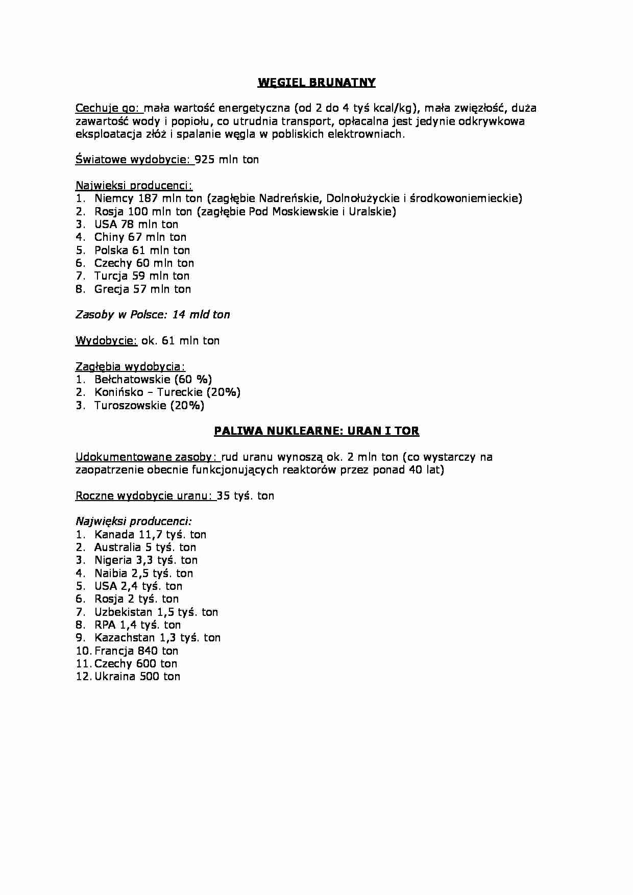 Węgiel brunatny i paliwa nuklearne - strona 1