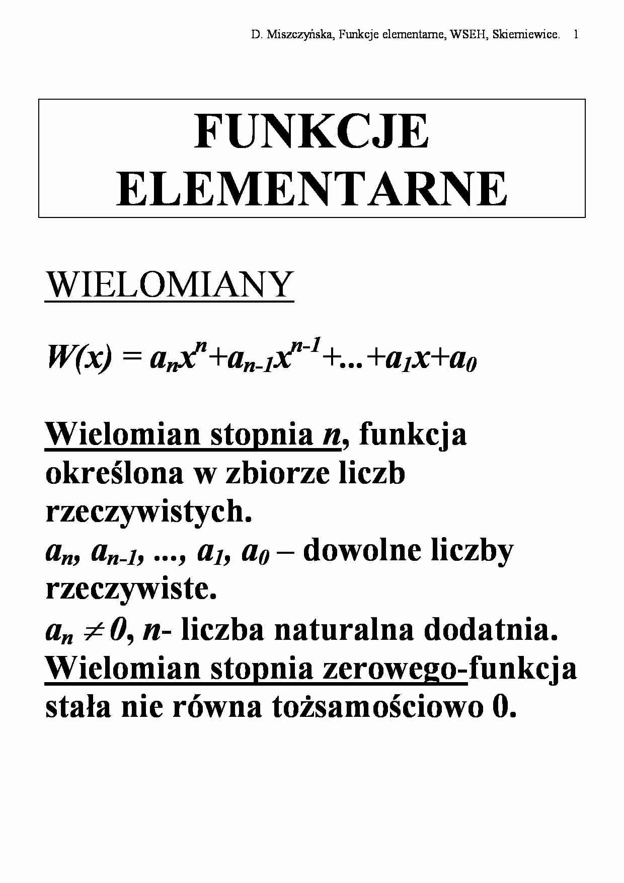 Funkcje elementarne, wielomiany - strona 1