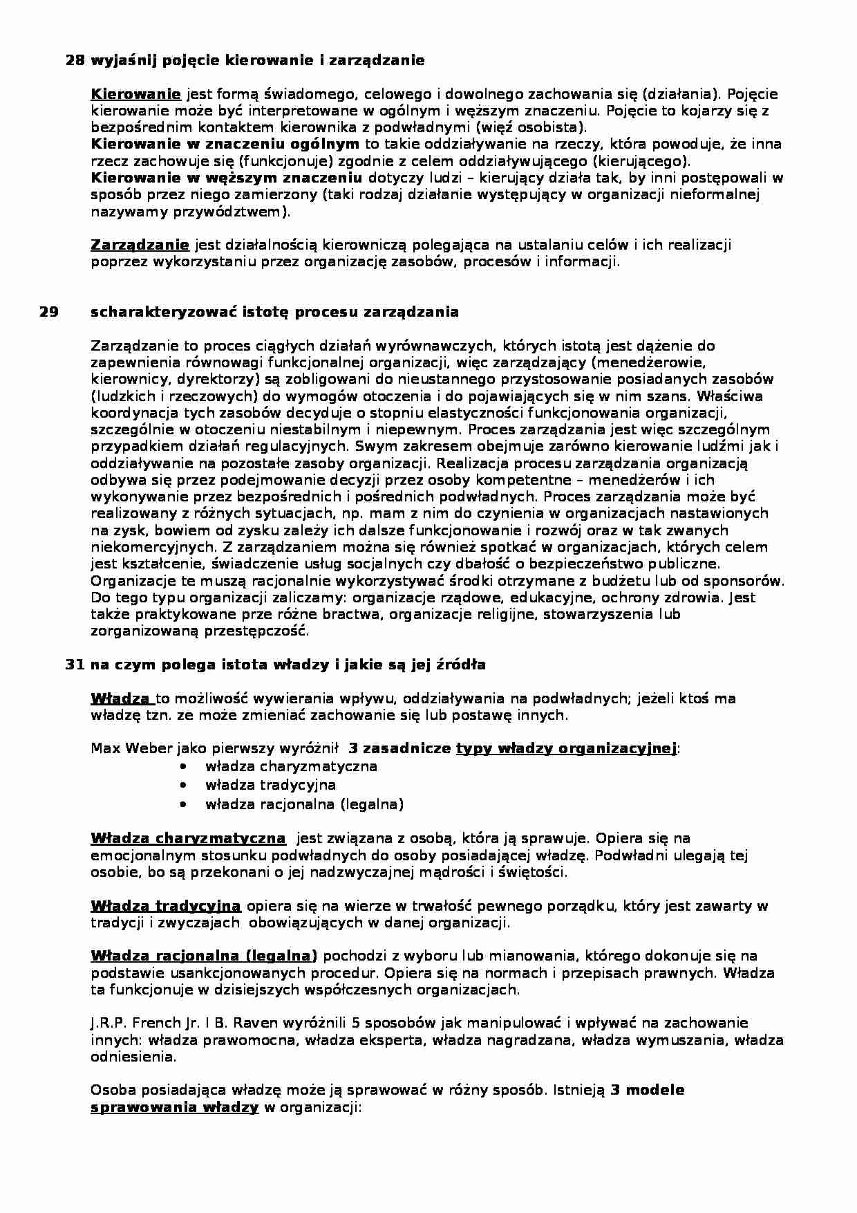 Podstawy zarządzania - pytania i odpowiedzi cz. 6 - strona 1