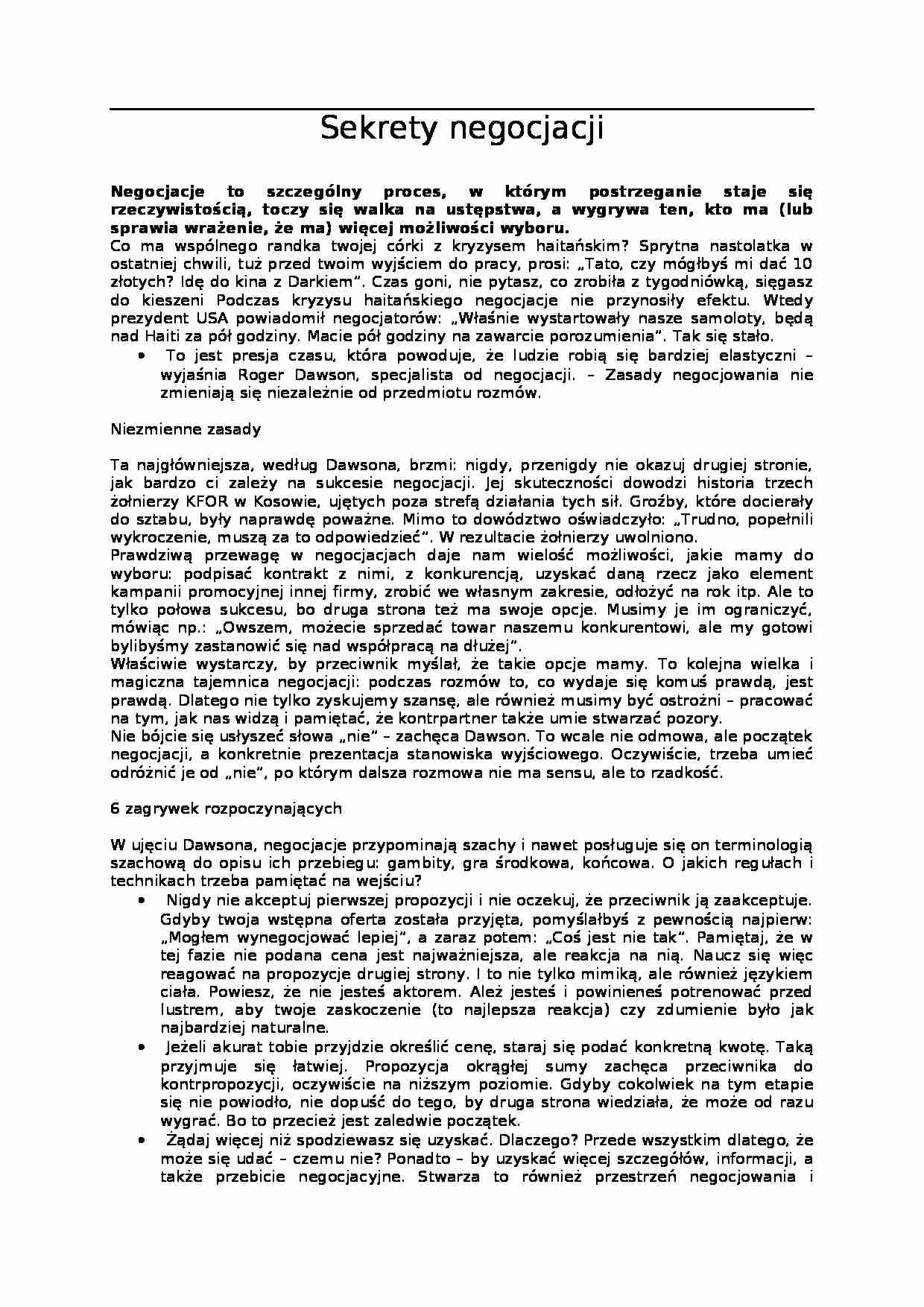 Sekrety negocjacji - Gra środkowa - strona 1