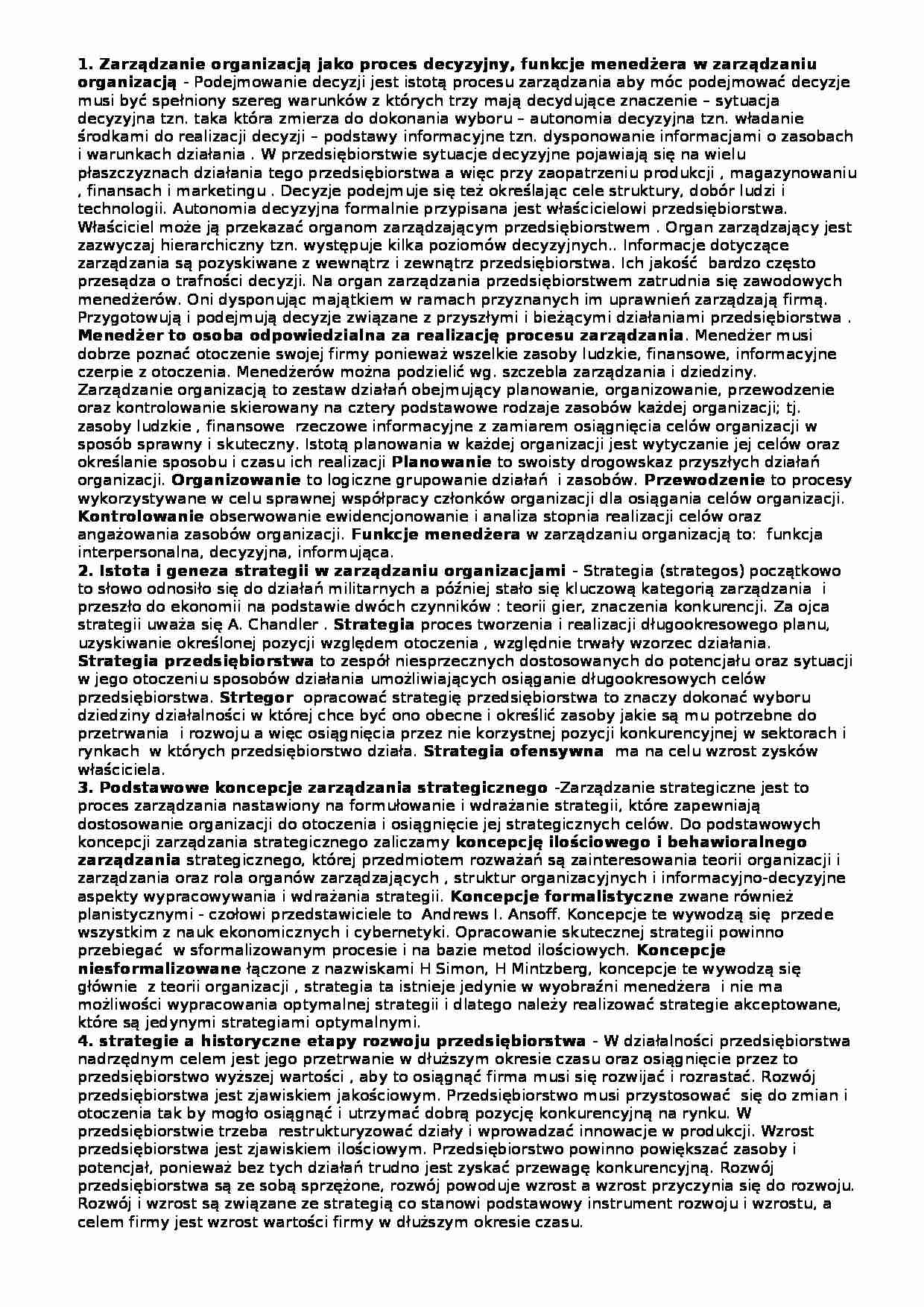 Podstawy zarządzania - zagadnienia cz. 2 - strona 1