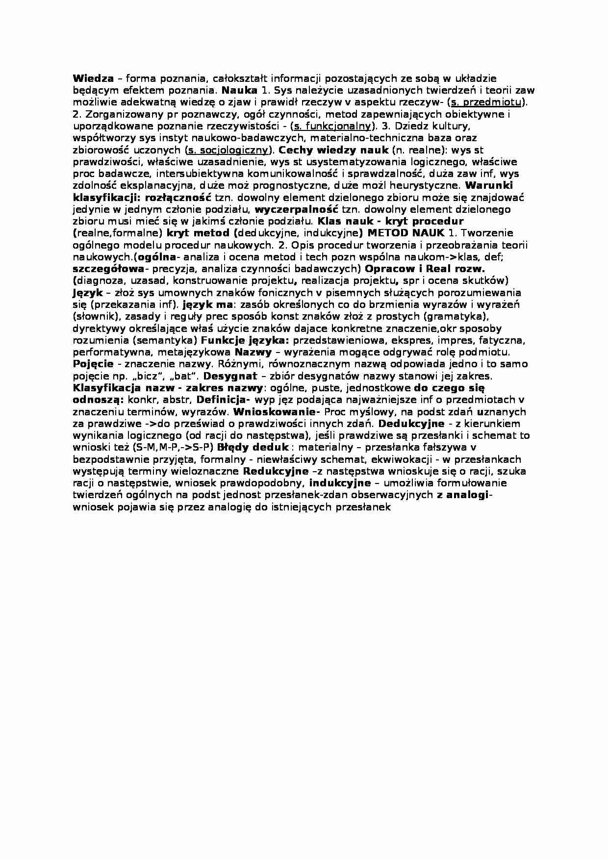 Wiedza - opracowanie wykładu 2 - strona 1