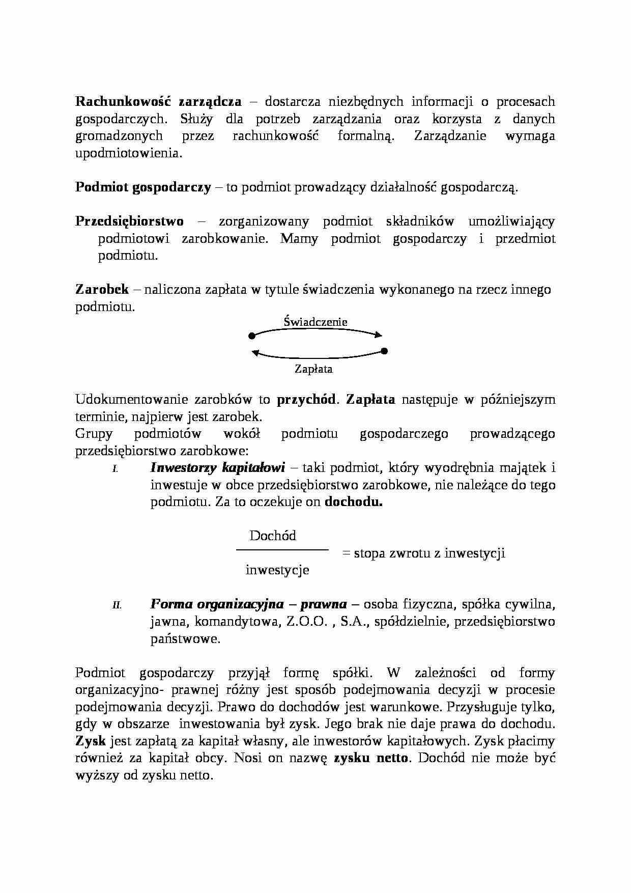 Rachunkowość zarządcza - wykłady 1 - strona 1