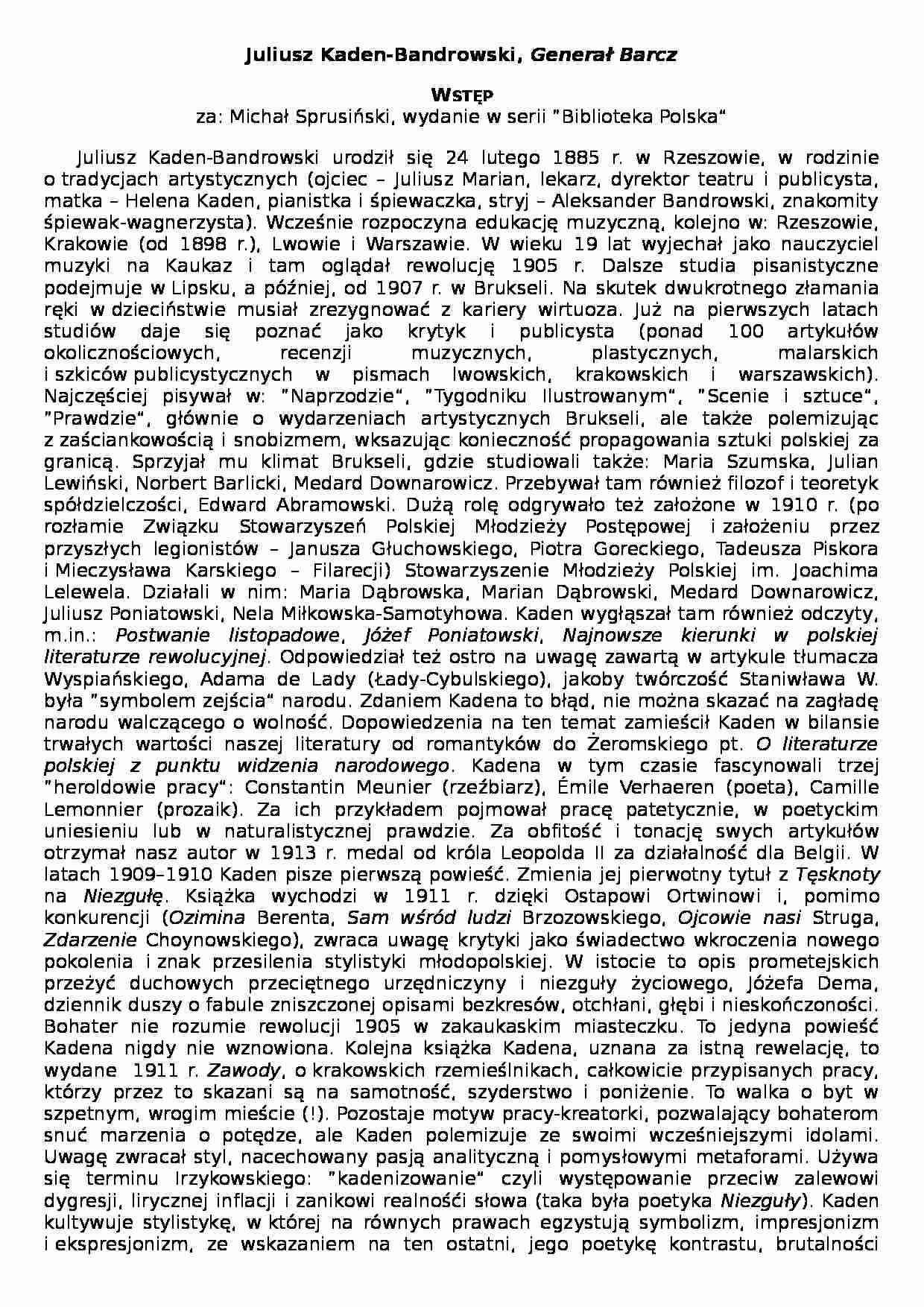 Juliusz Kaden-Bandrowski, Generał Barcz - strona 1