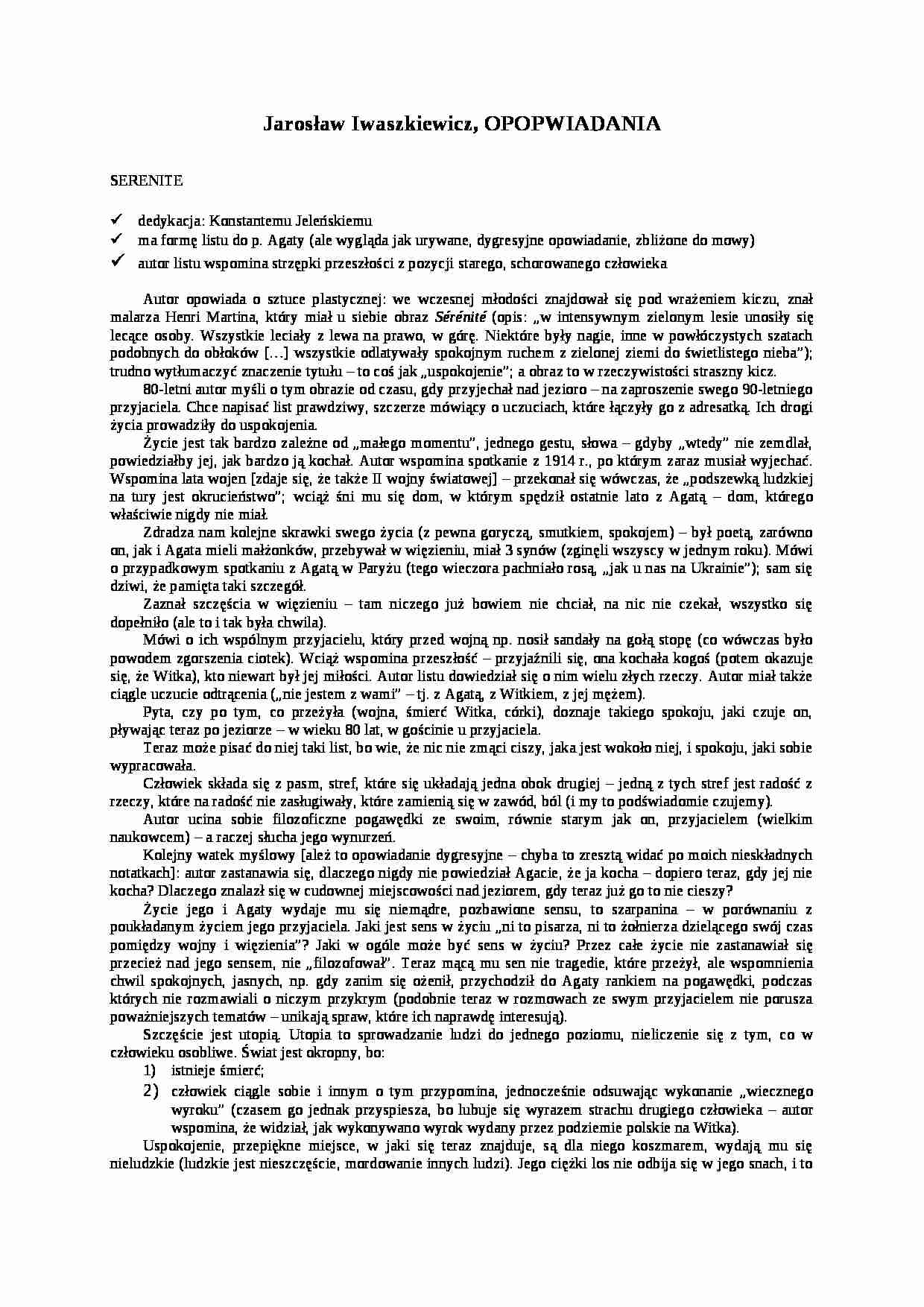 Jarosław Iwaszkiewicz, opowiadania - strona 1