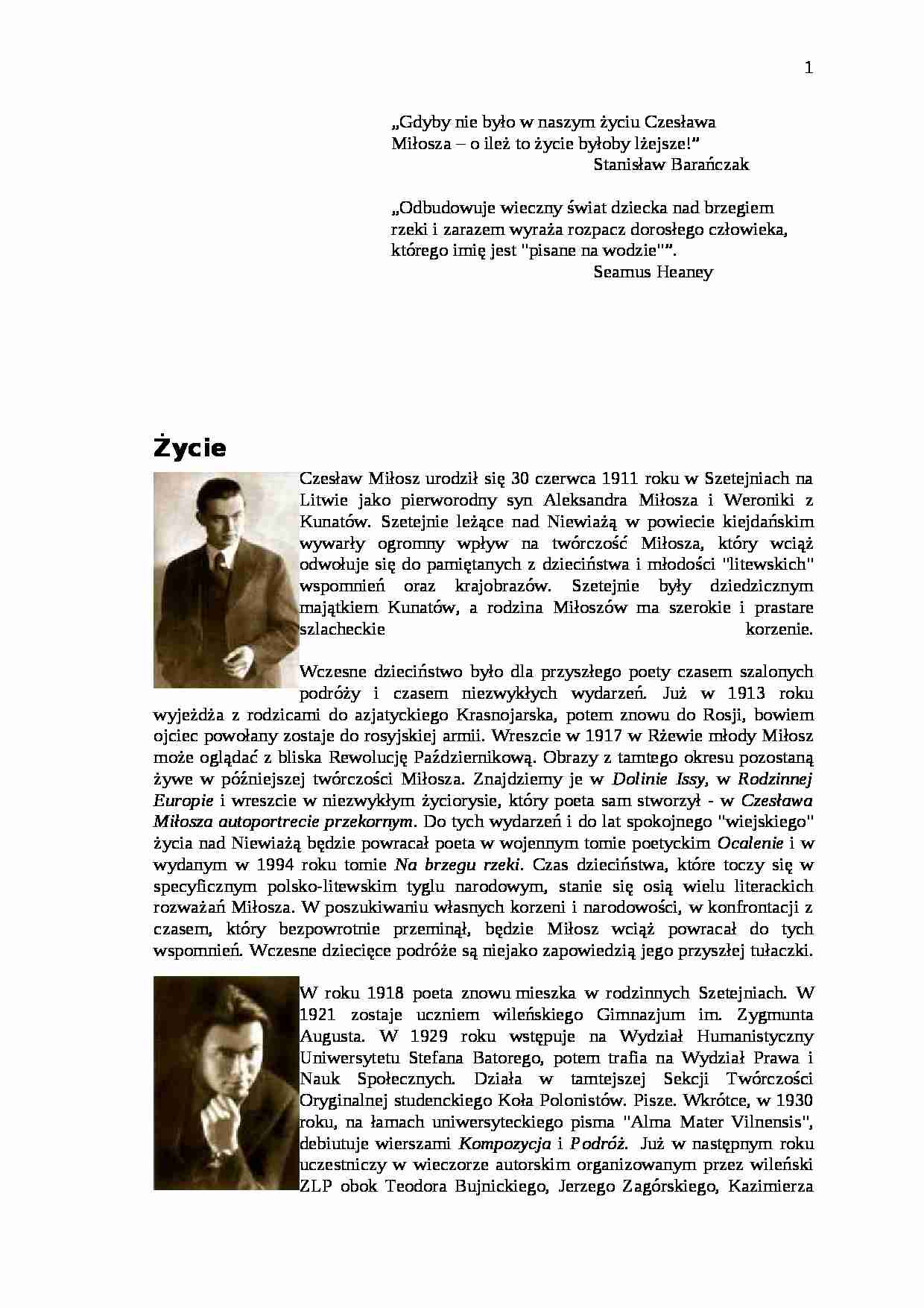 Czesław Miłosz - Życie - strona 1
