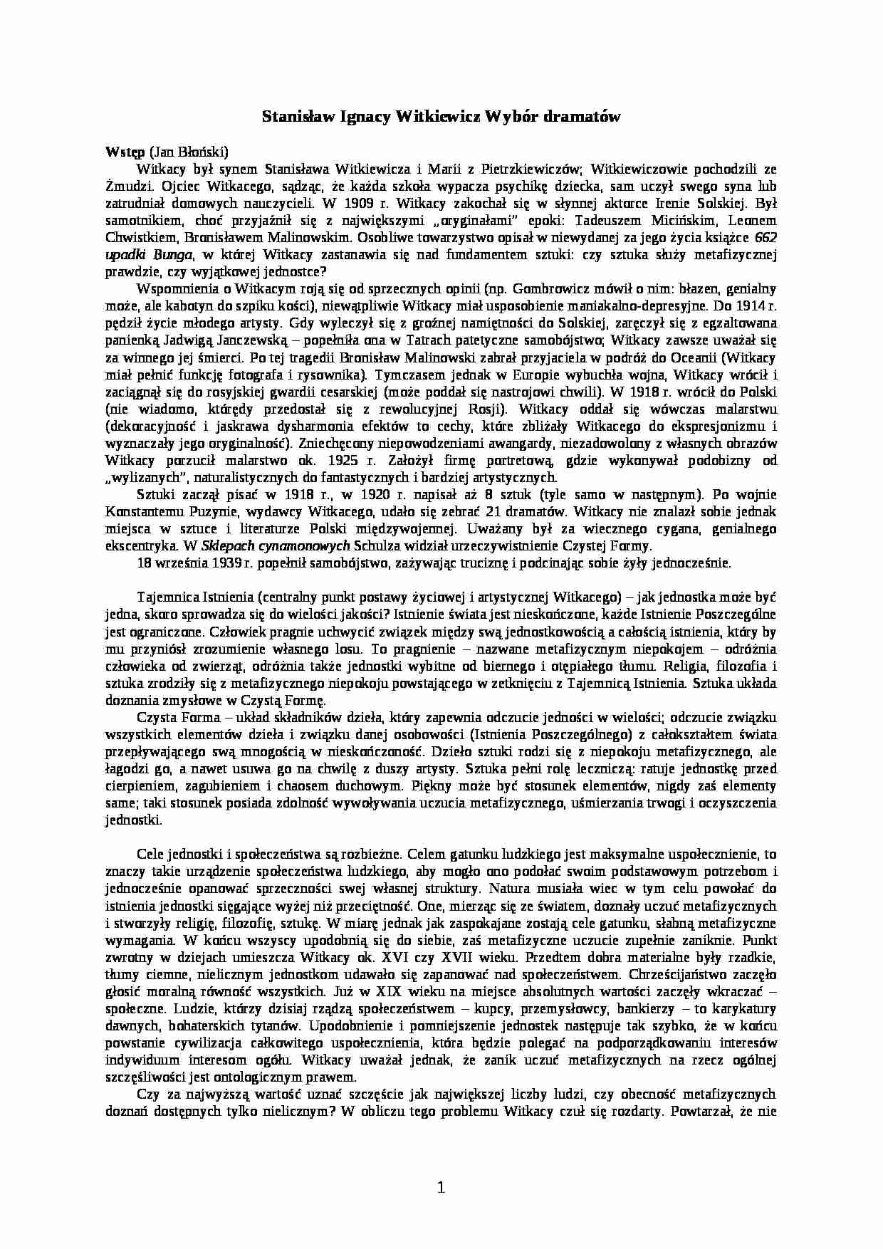 Stanisław Ignacy Witkiewicz Wybór dramatów - strona 1