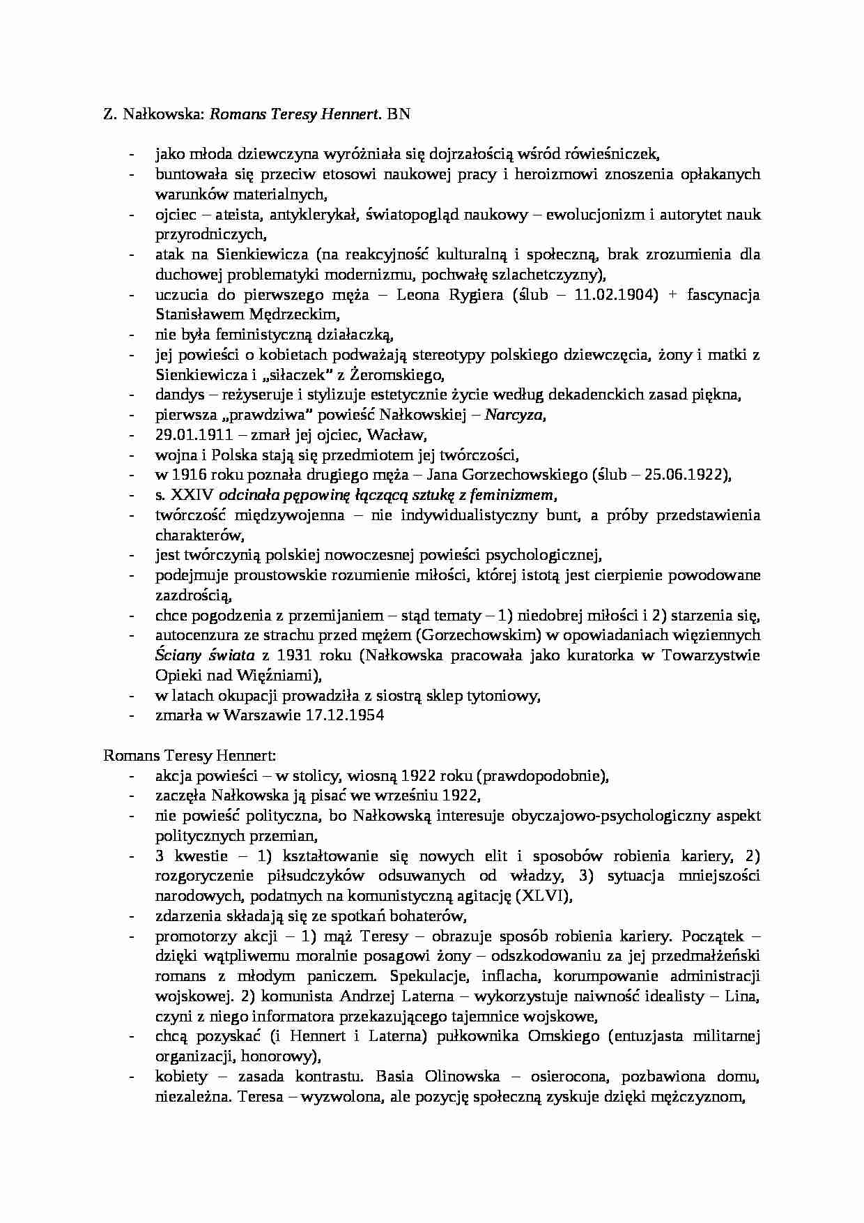 Zofia Nałkowska - Romans Teresy Hennert - strona 1