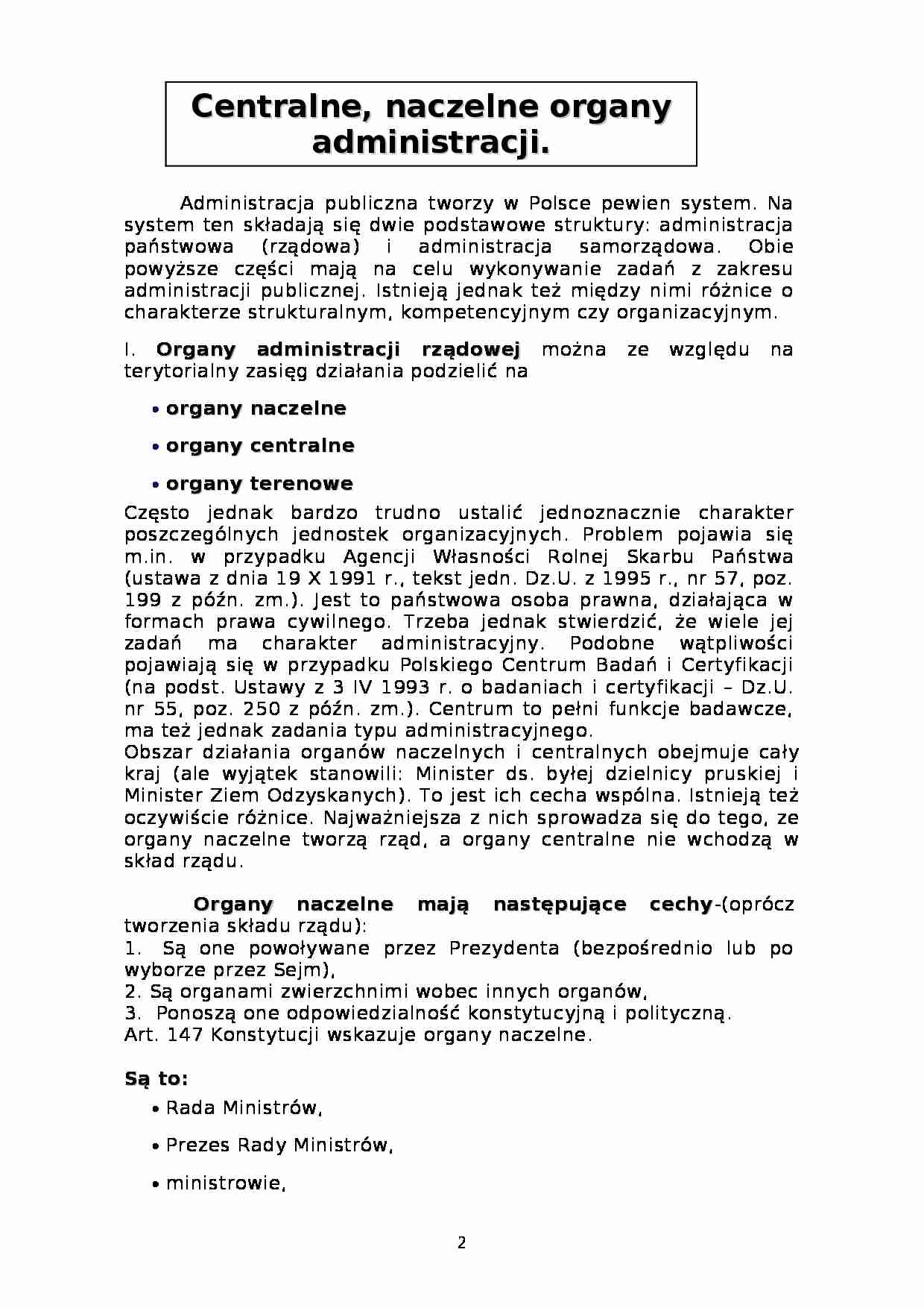 Centralne, naczelne organy administracji. - strona 1