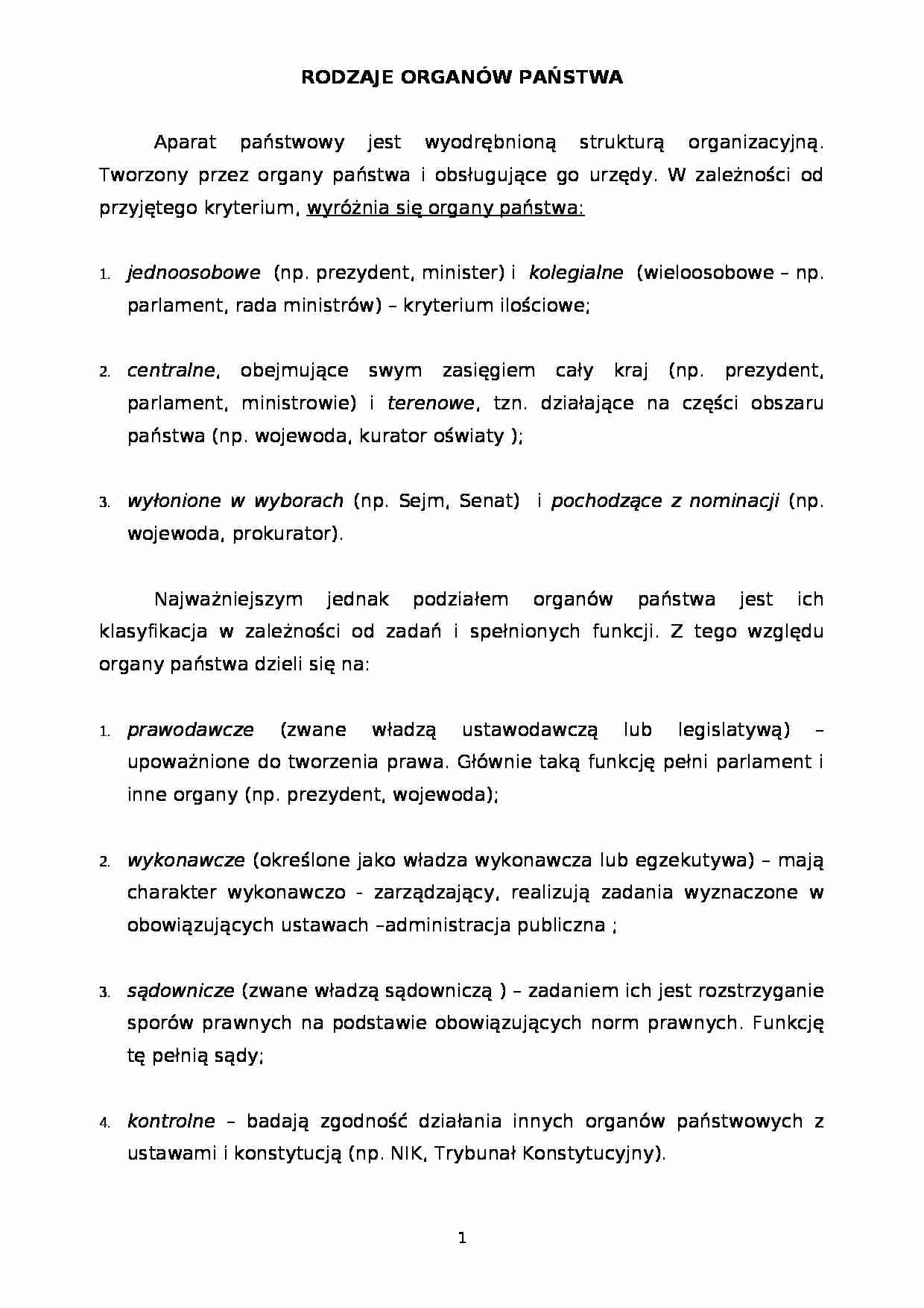 Rodzaje organów państwa - strona 1