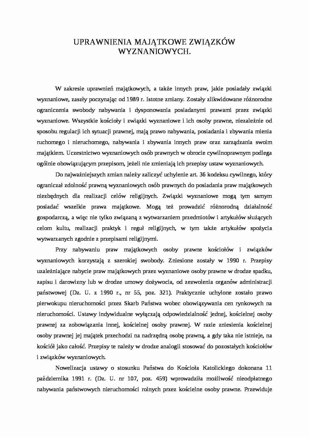 Uprawnienia majątkowe związków wyznaniowych - strona 1