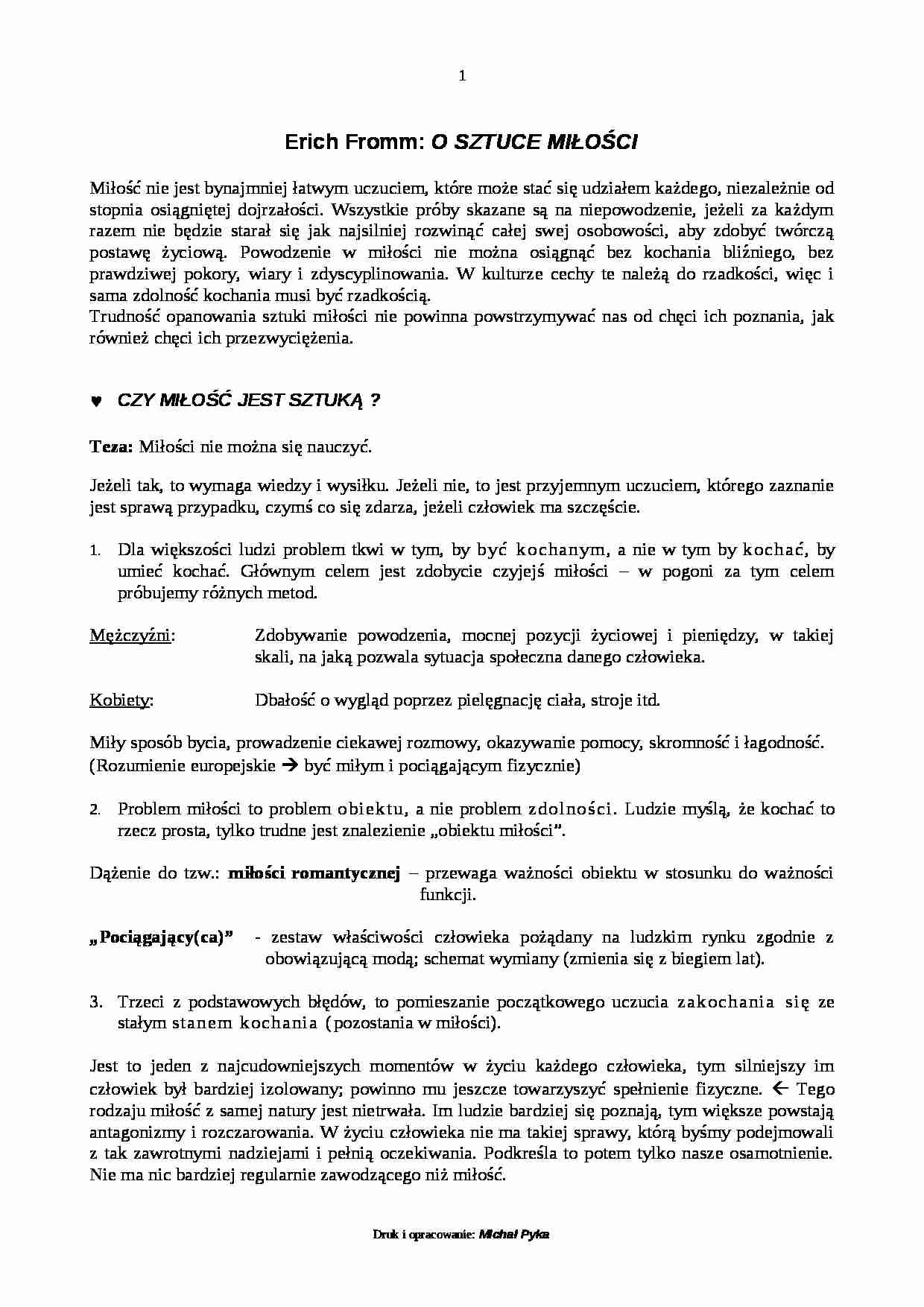 Erich Fromm - O sztuce miłości - strona 1