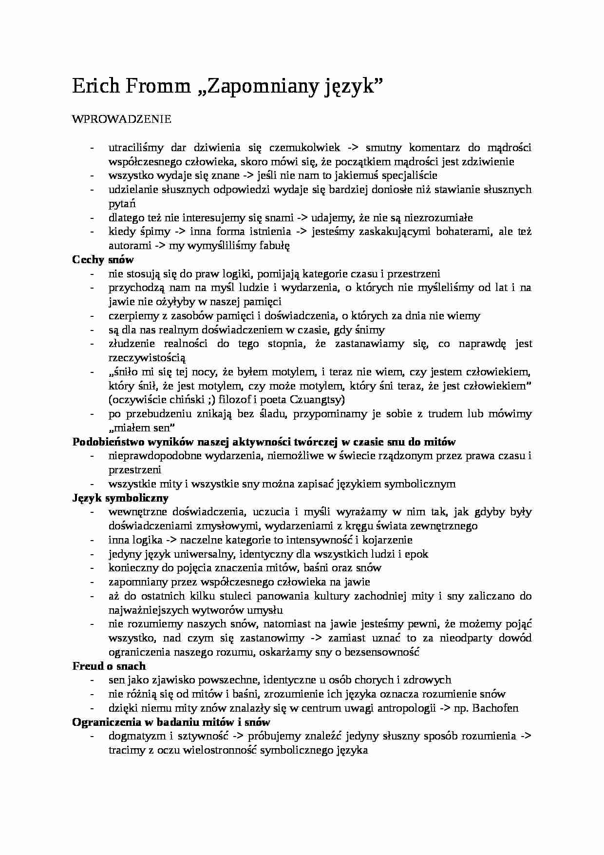 Erich Fromm „Zapomniany język” - strona 1