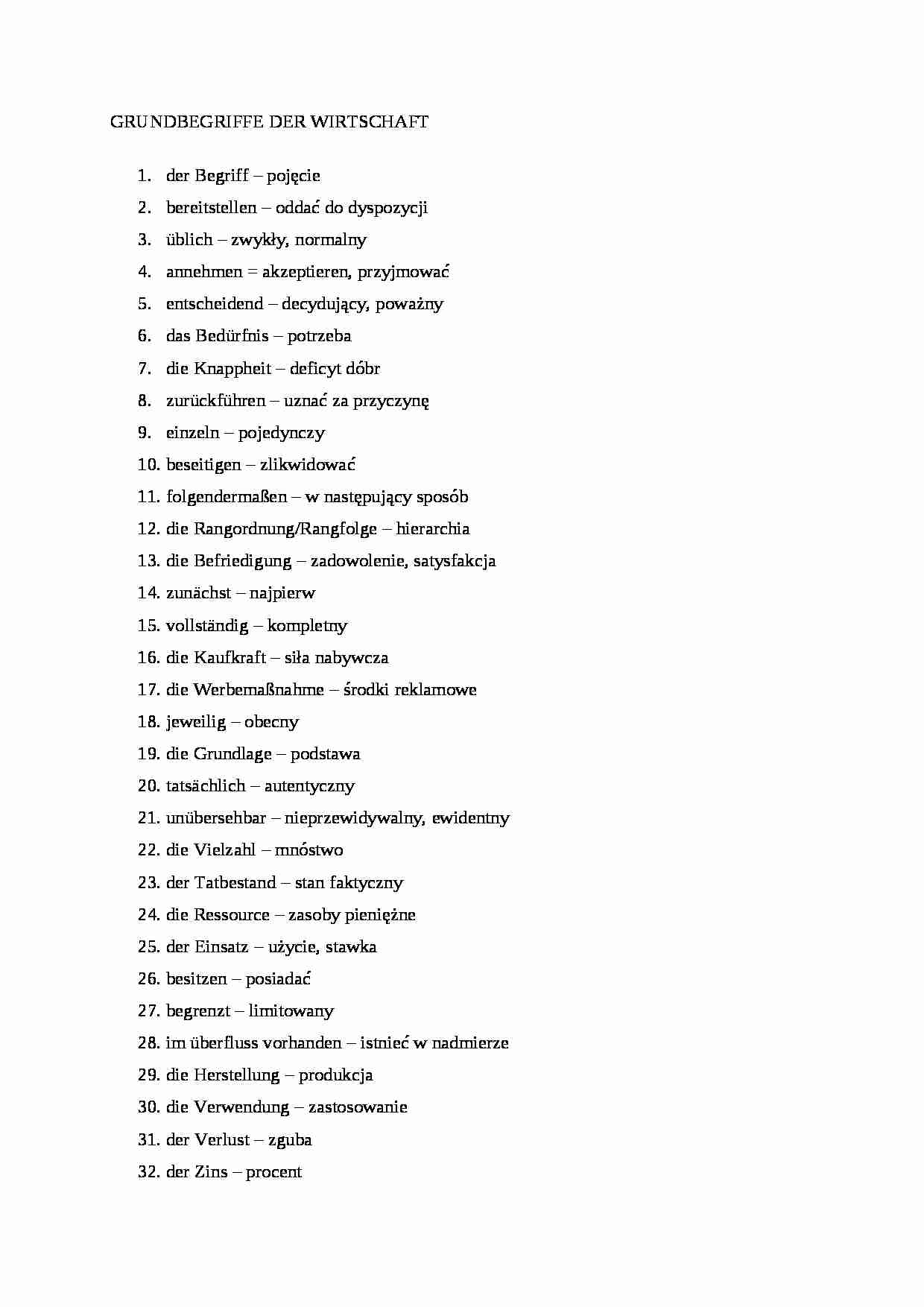 Grundbegriffe der Wirtschaft - słówka - strona 1