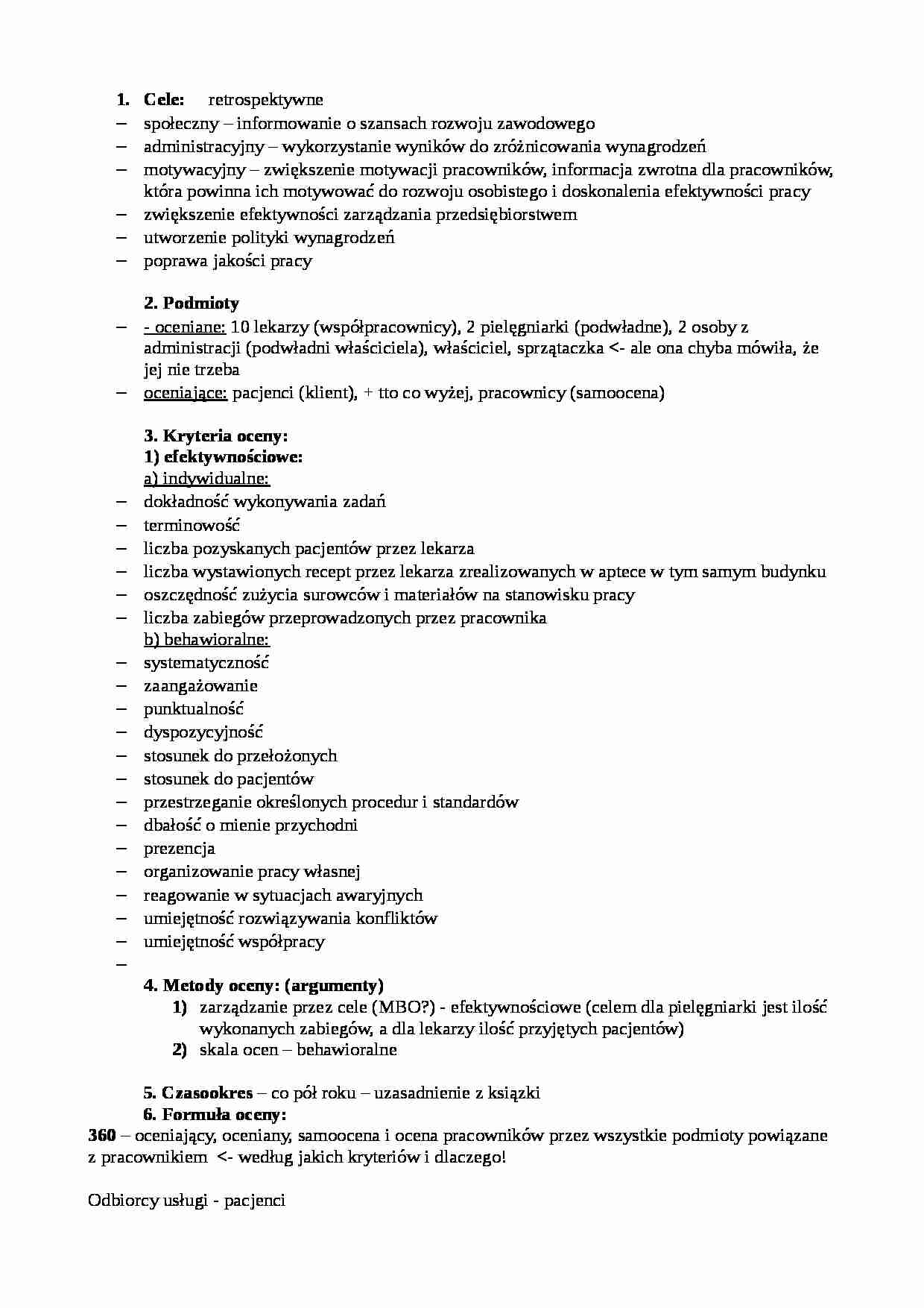 Projekt przychodnia - cele - strona 1