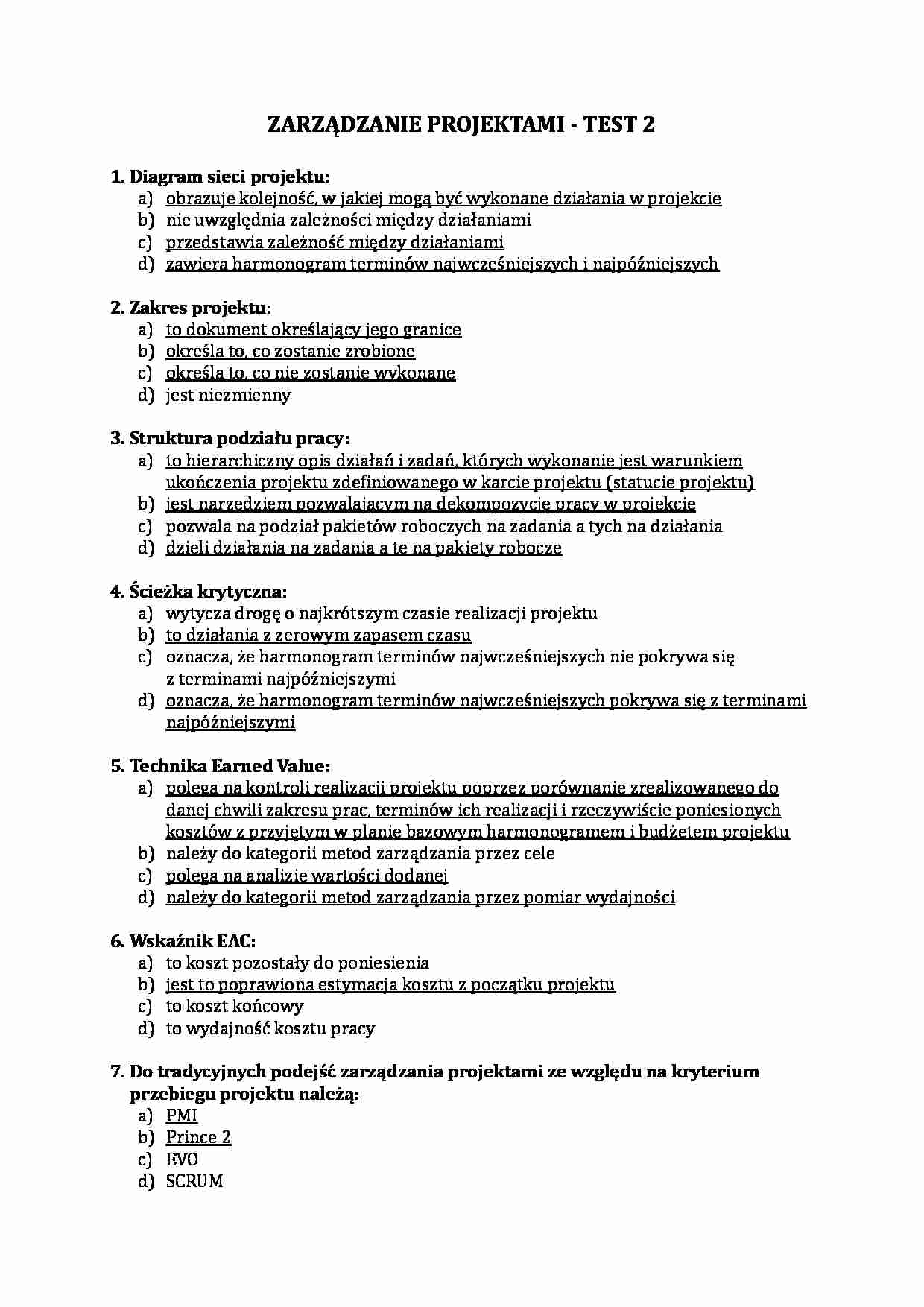 Zarządzanie projektami - test na egzamin 2 - strona 1