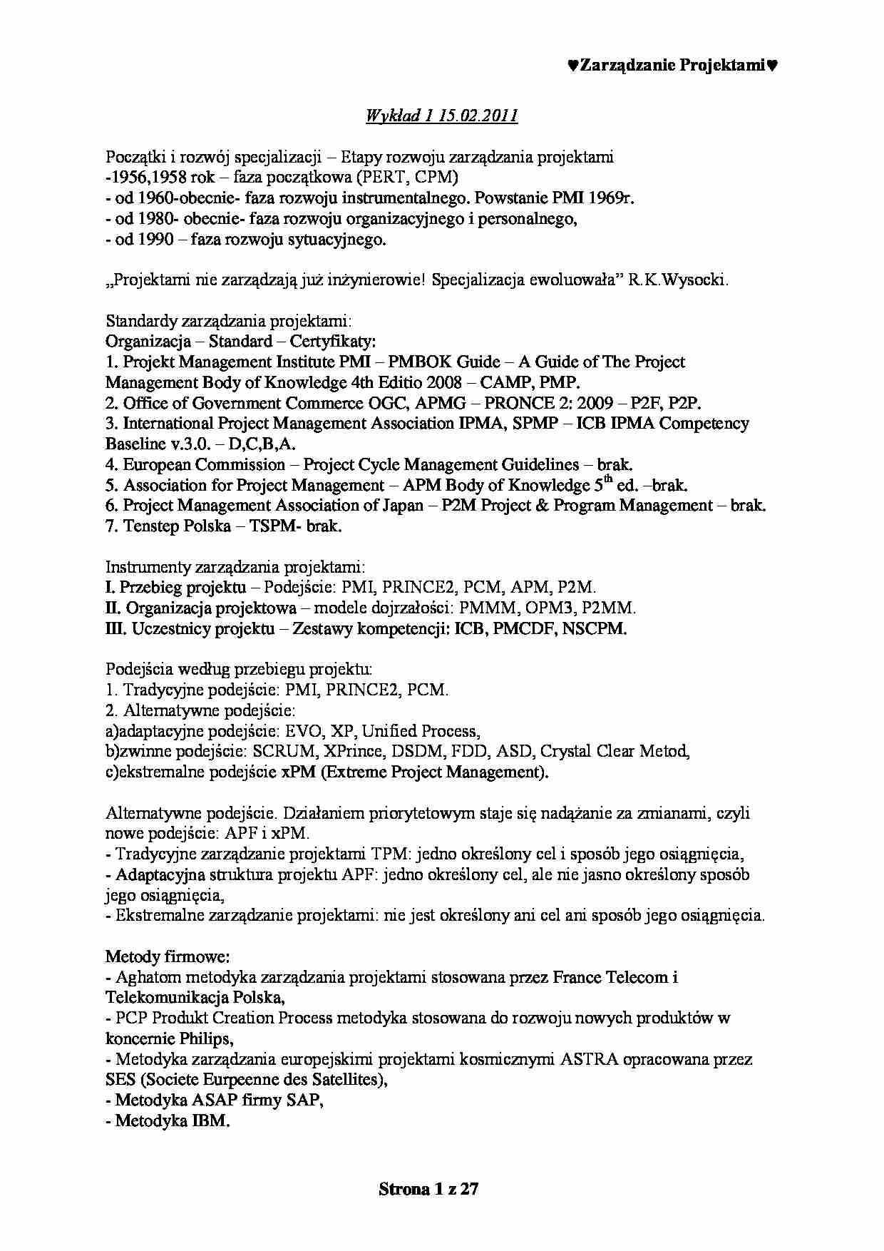 Zarządzanie projektami - charakterystyka  - strona 1