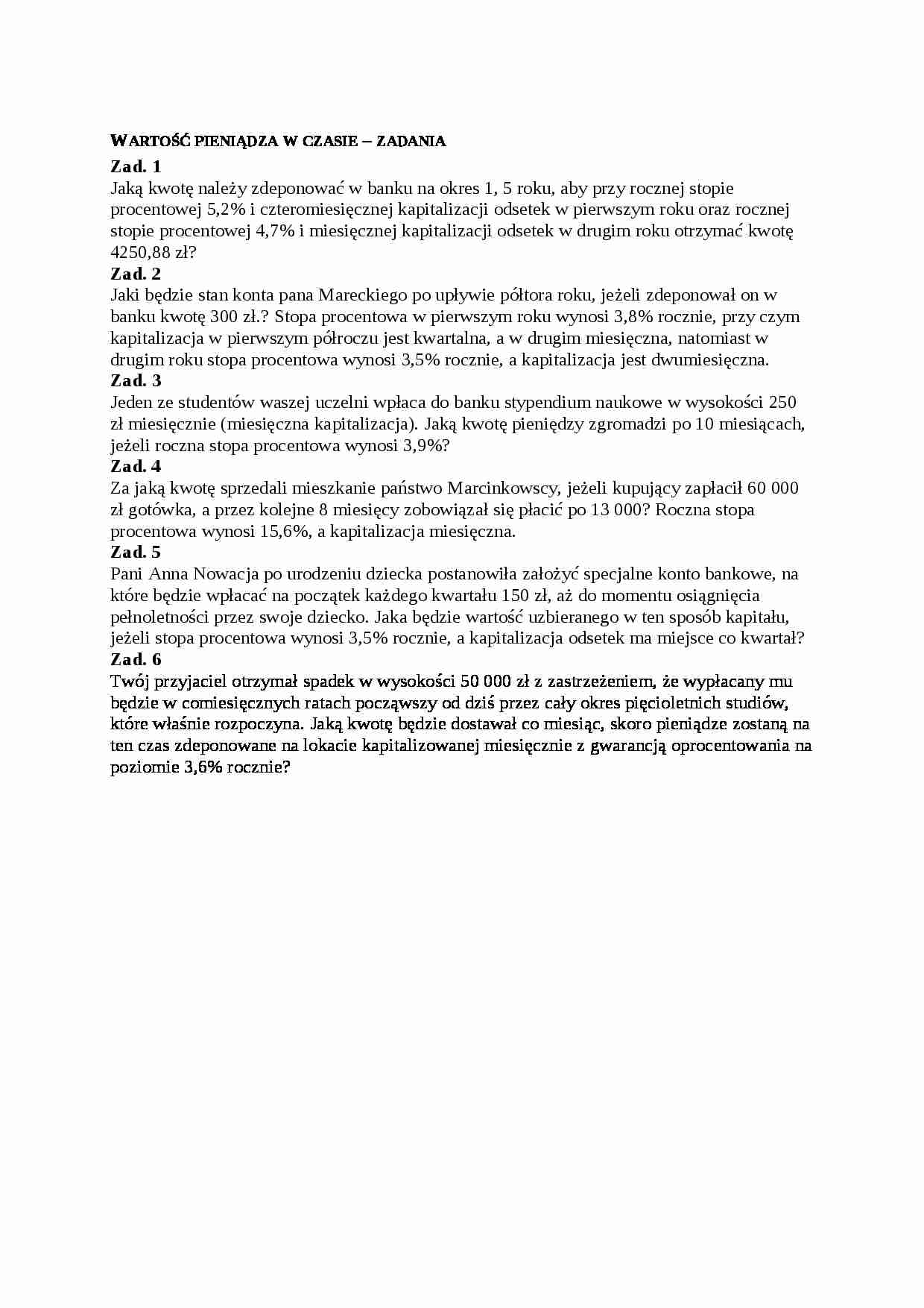 Wartość pieniądza w czasie - zadania - strona 1