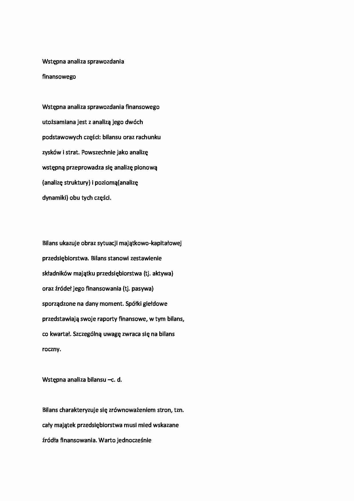 Wstępna analiza sprawozdania - zyski i straty  - strona 1