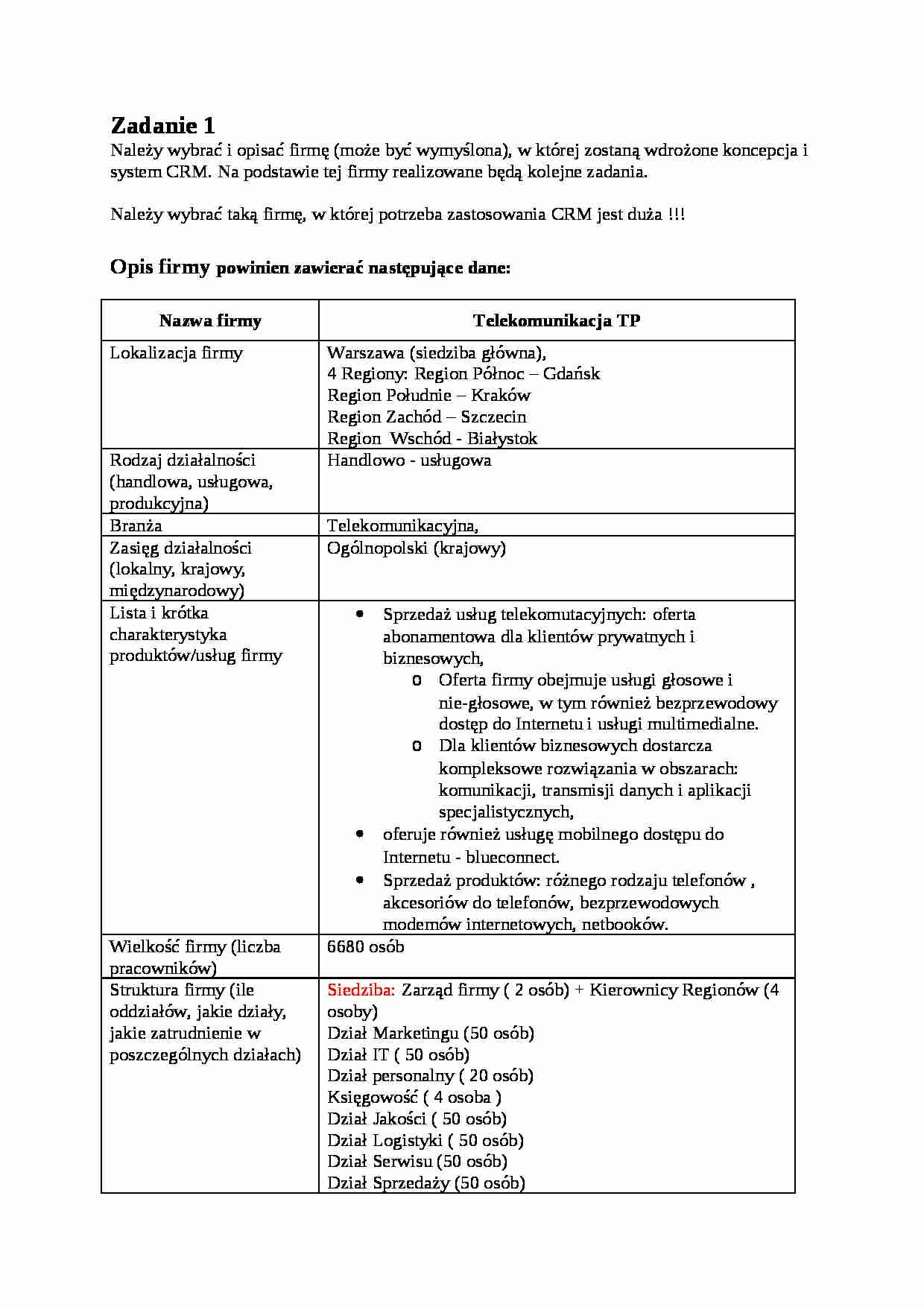 Zadanie na zaliczenie - opis firmy - strona 1