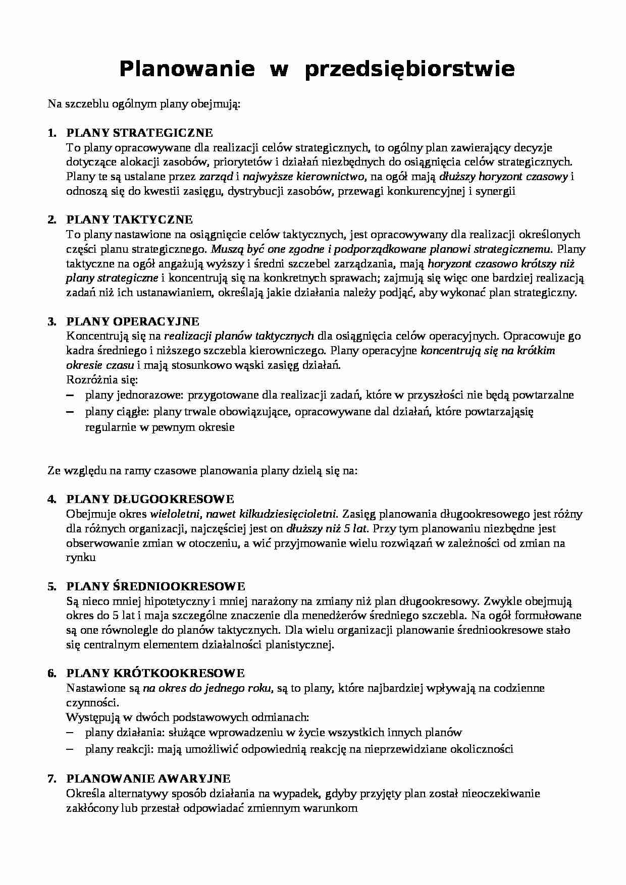 Planowanie  w  przedsiębiorstwie - strona 1