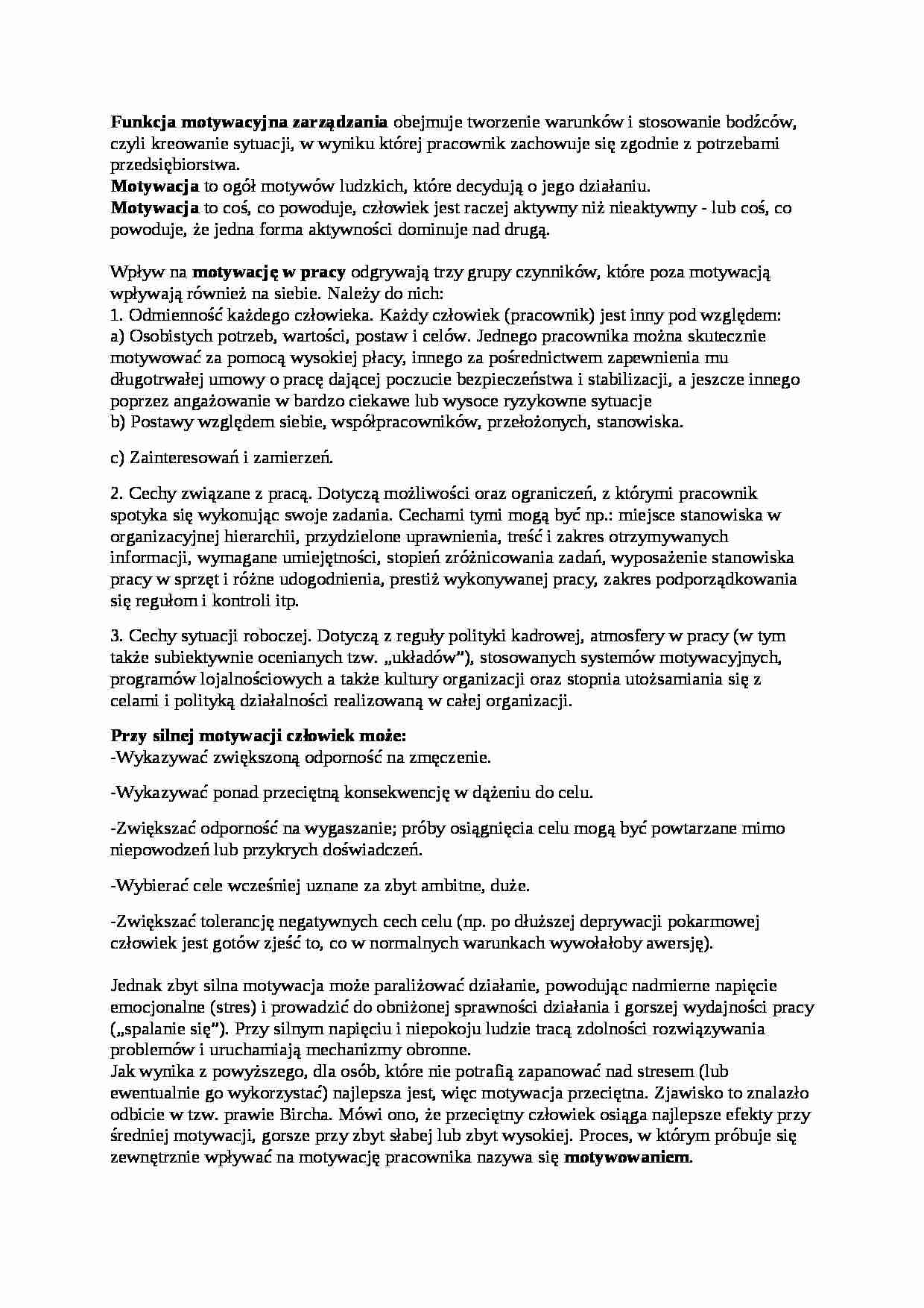 Motywacja - podstawowa funkcja zarządzania - strona 1