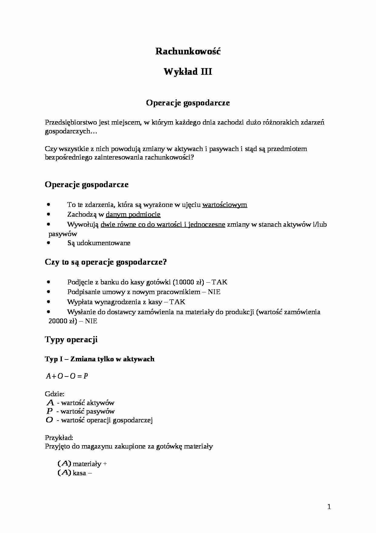 Operacje gospodarcze - charakterystyka - strona 1