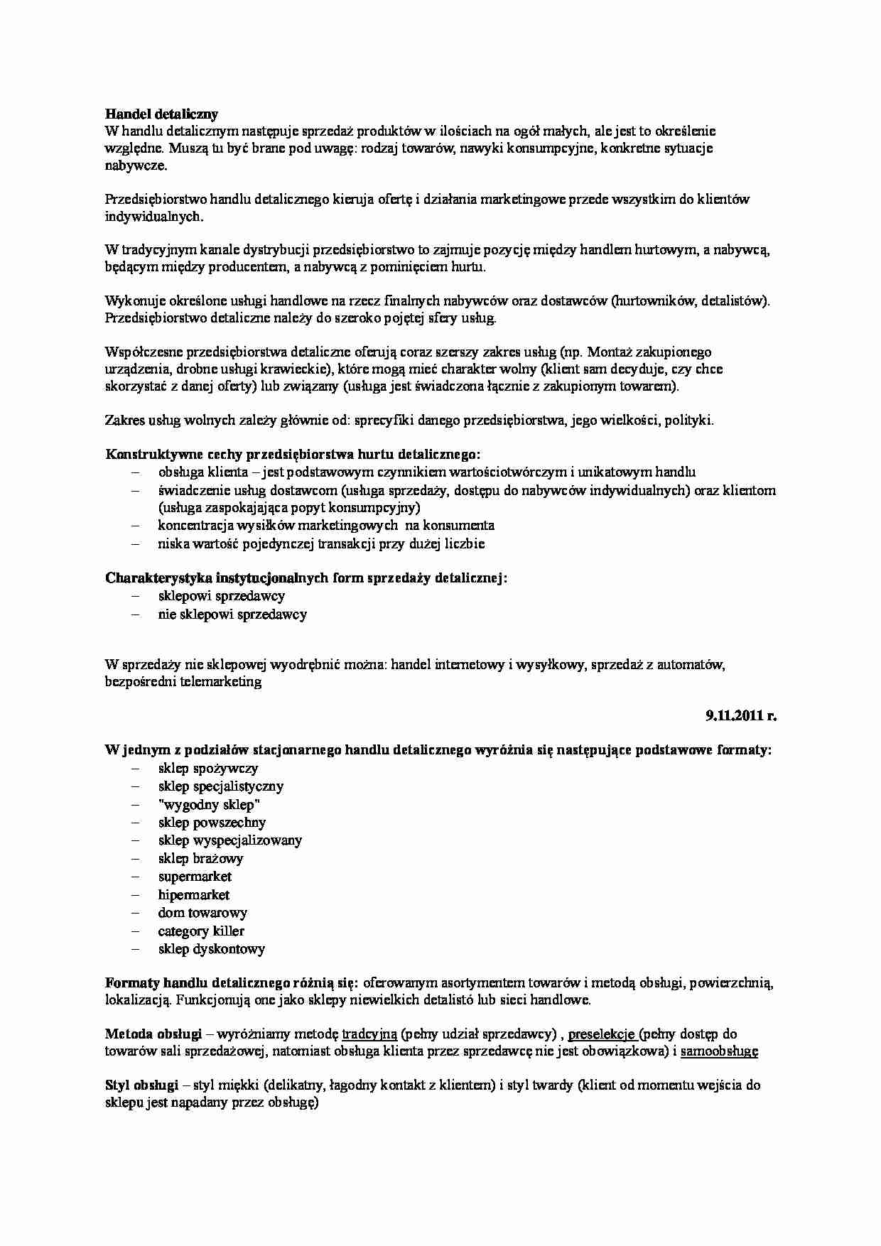 Handel detaliczny - charakterystyka  - strona 1