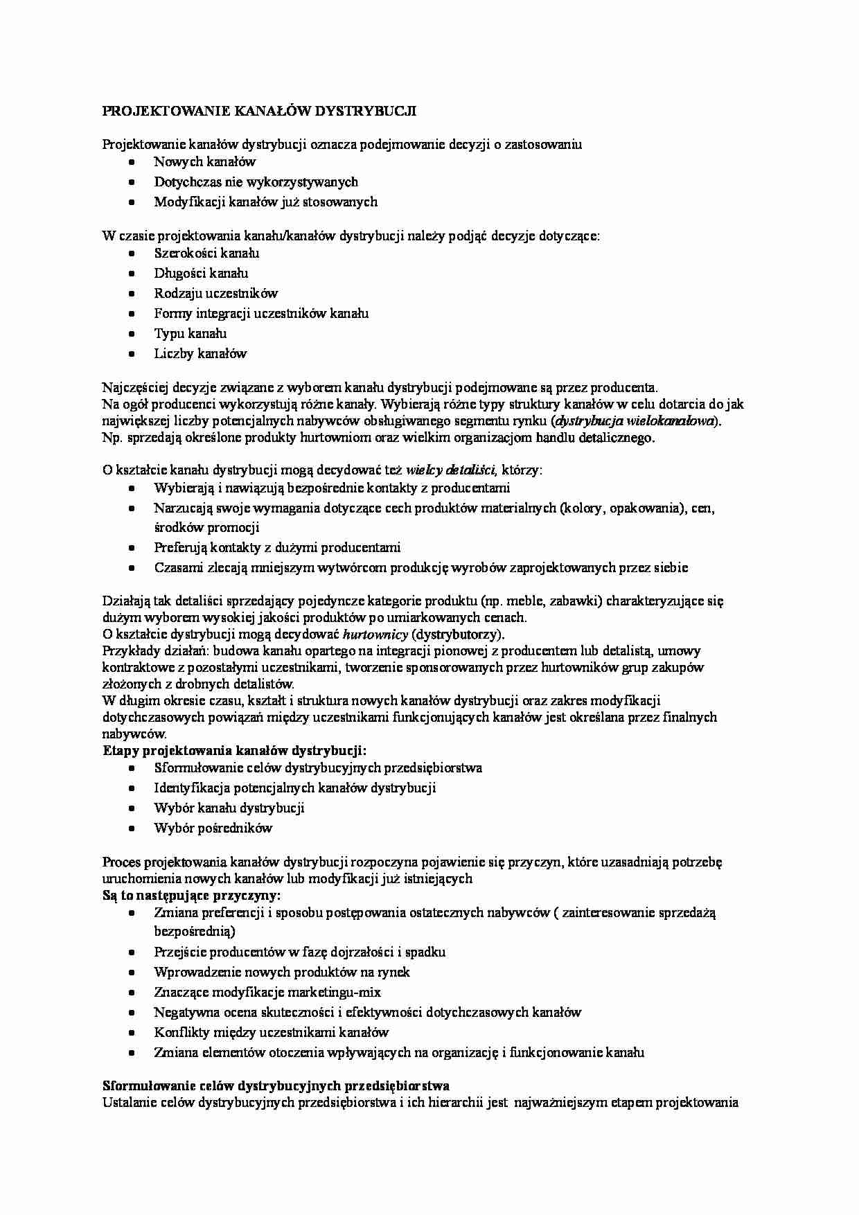 Projektowanie kanałów dystrybucji  - strona 1