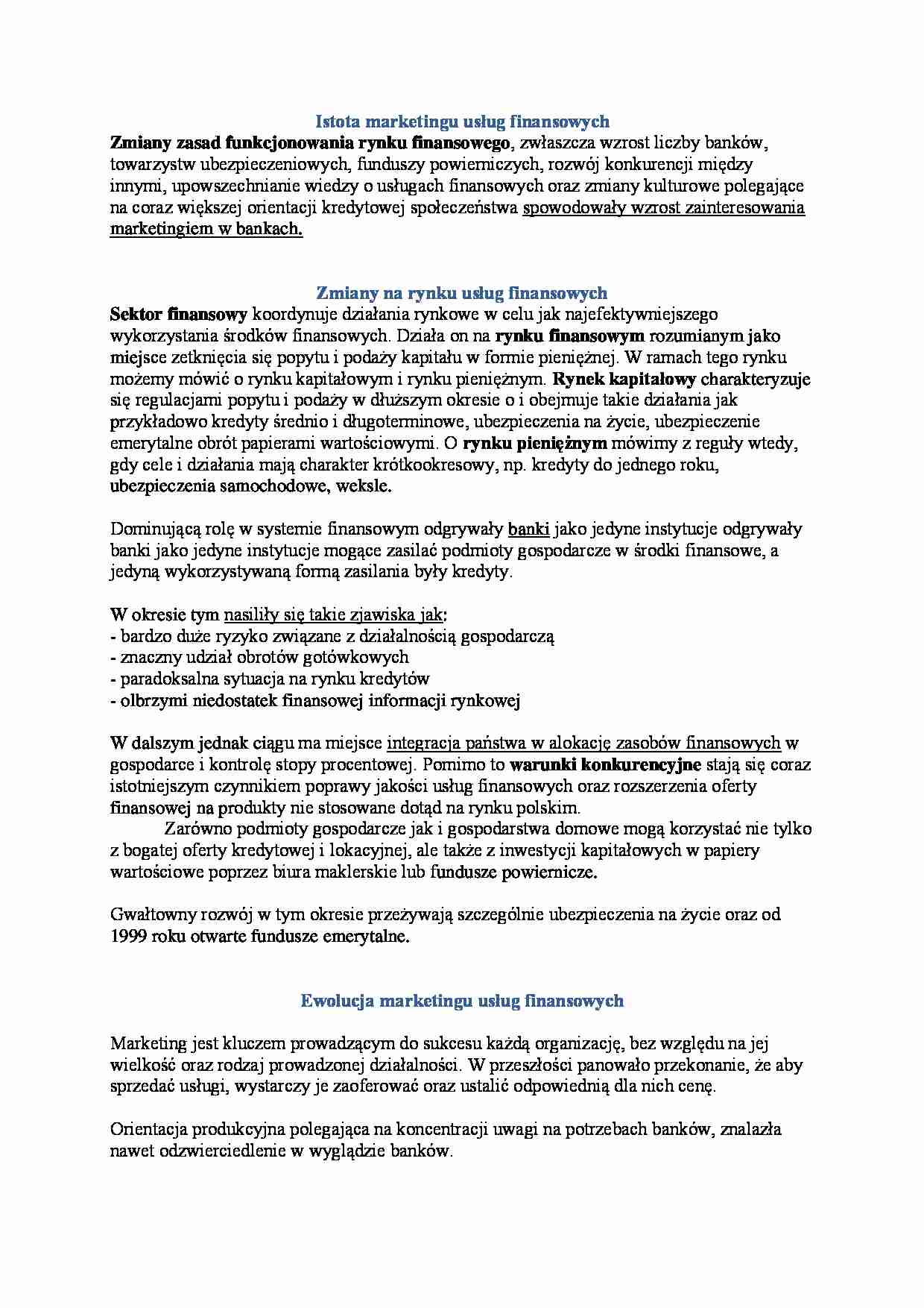 Istota marketingu usług finansowych - strona 1