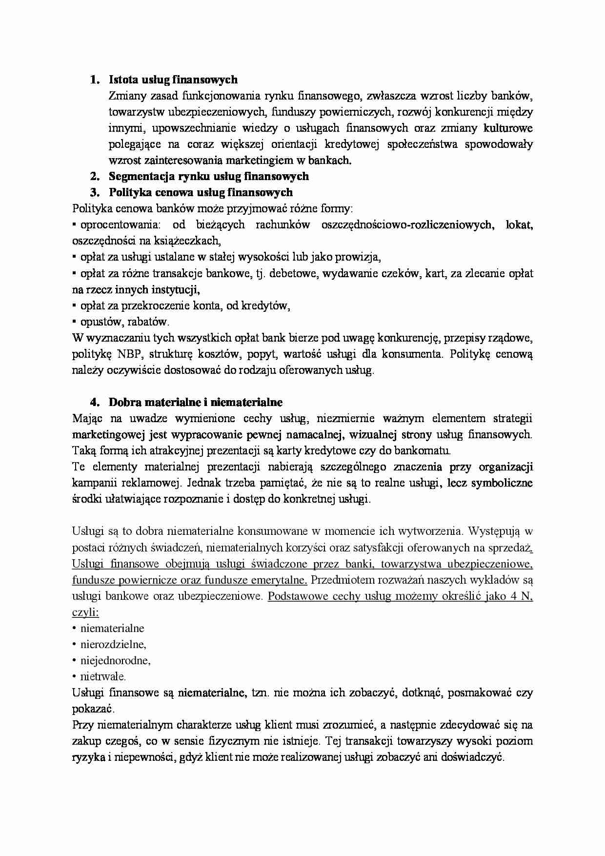 Istota usług finansowych - pytania na egzamin - strona 1