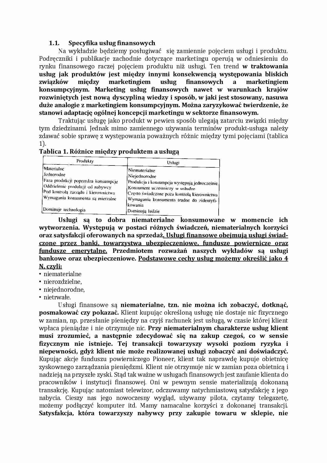 Specyfika usług finansowych  - strona 1