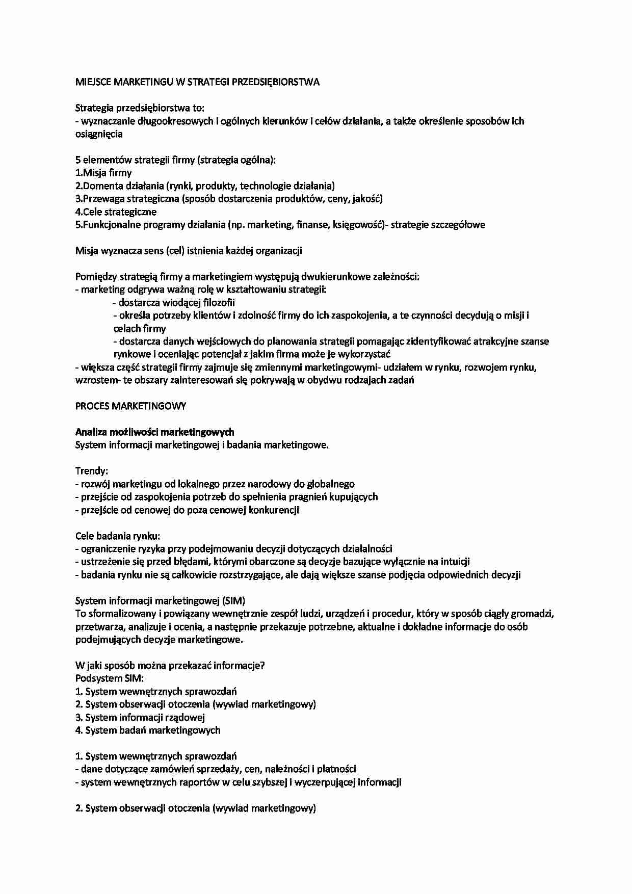 Miejsce marketingu w strategii przedsiębiorstwa  - strona 1