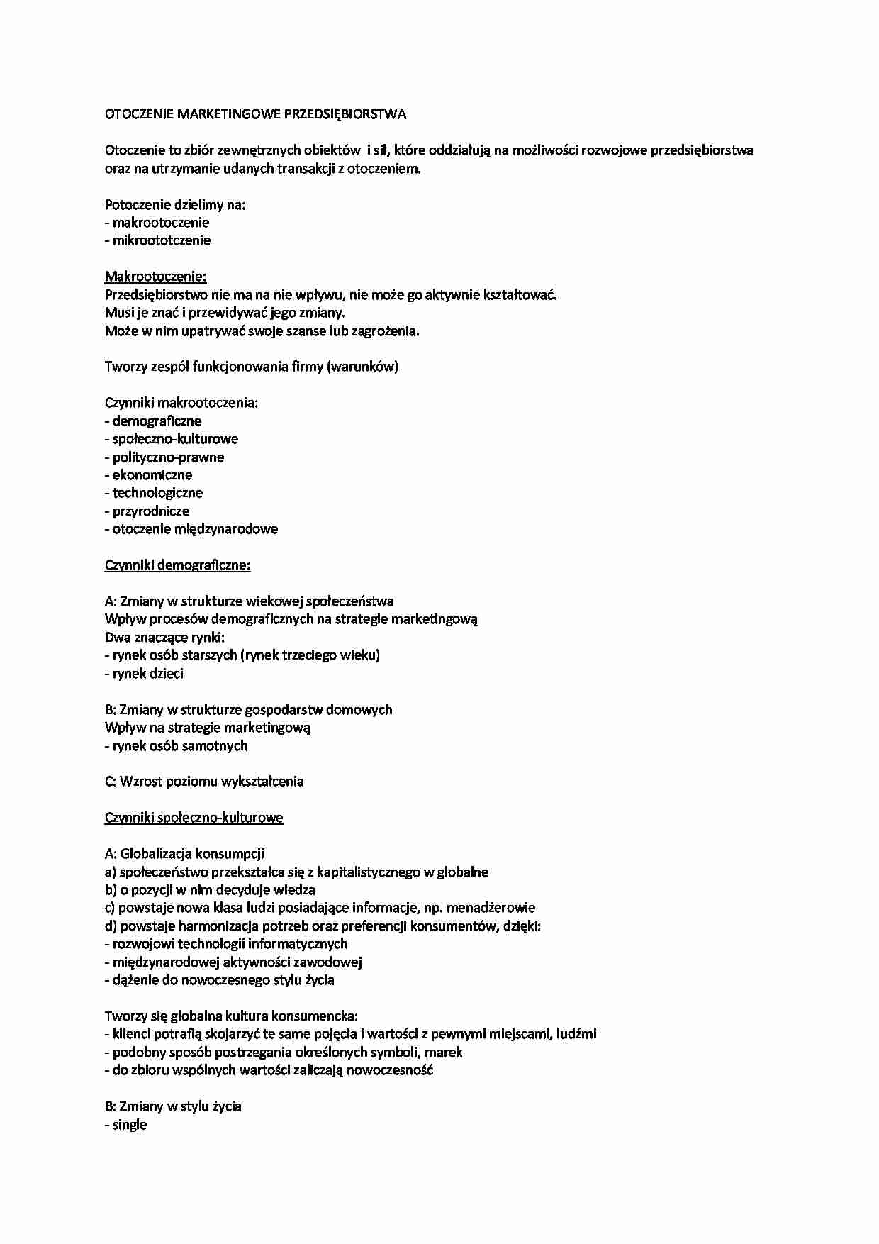 Otoczenie marketingowe przedsiębiorstwa  - strona 1