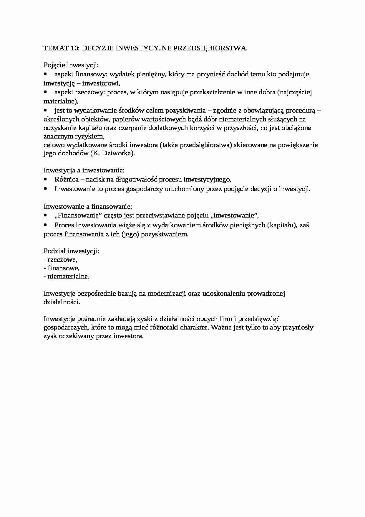 Decyjzje inwestycyjne przedsiębiorstwa - strona 1