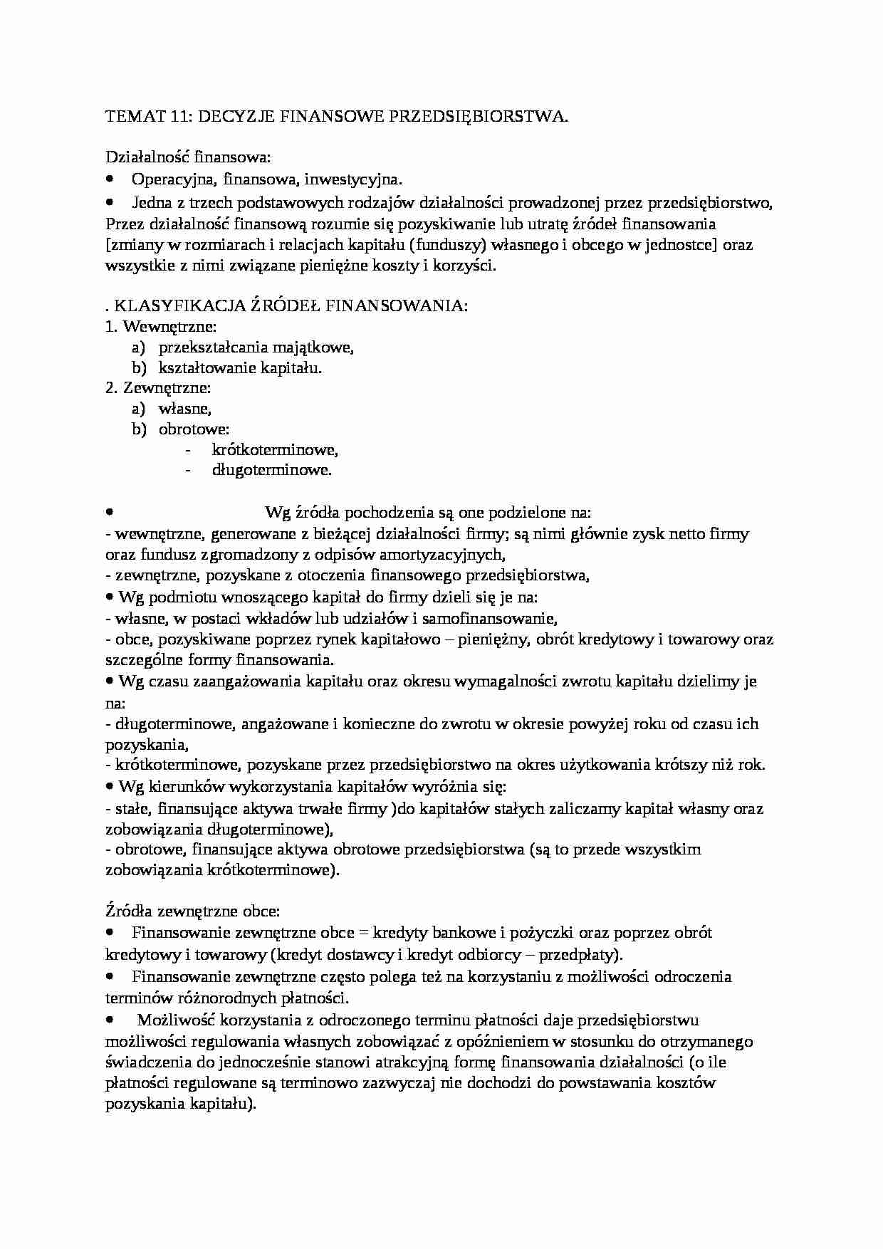 Decyzje finansowe przedsiębiorstwa - strona 1