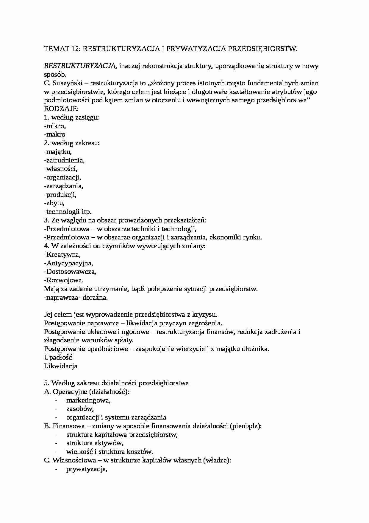 Restrukturyzacja i prywatyzacja przedsiębiorstw - strona 1