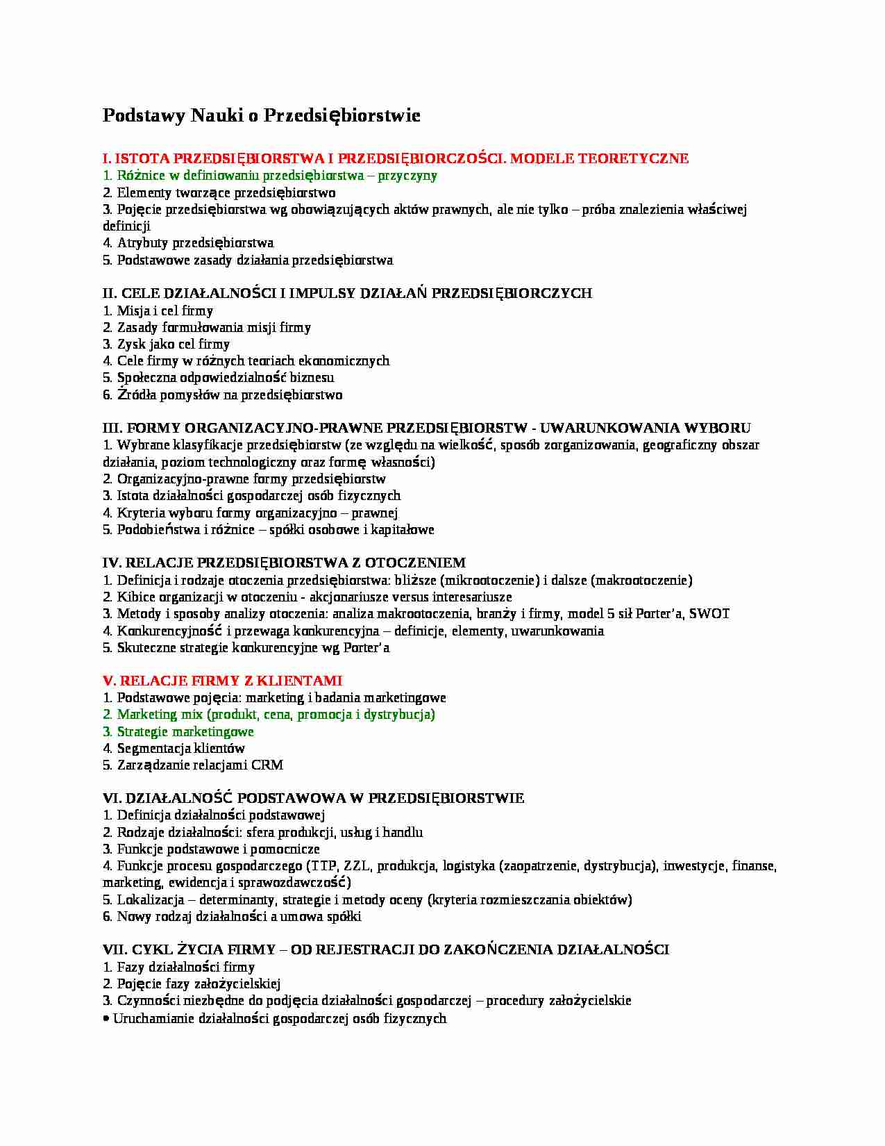 Skrót tematów wykładów - strona 1
