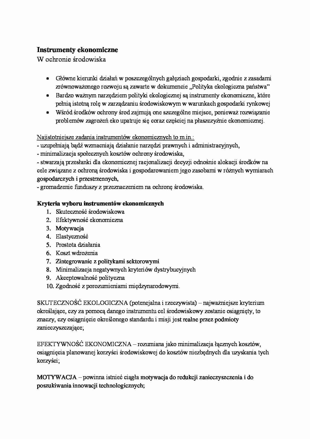 Instrumenty ekonomiczne - charakterystyka  - strona 1