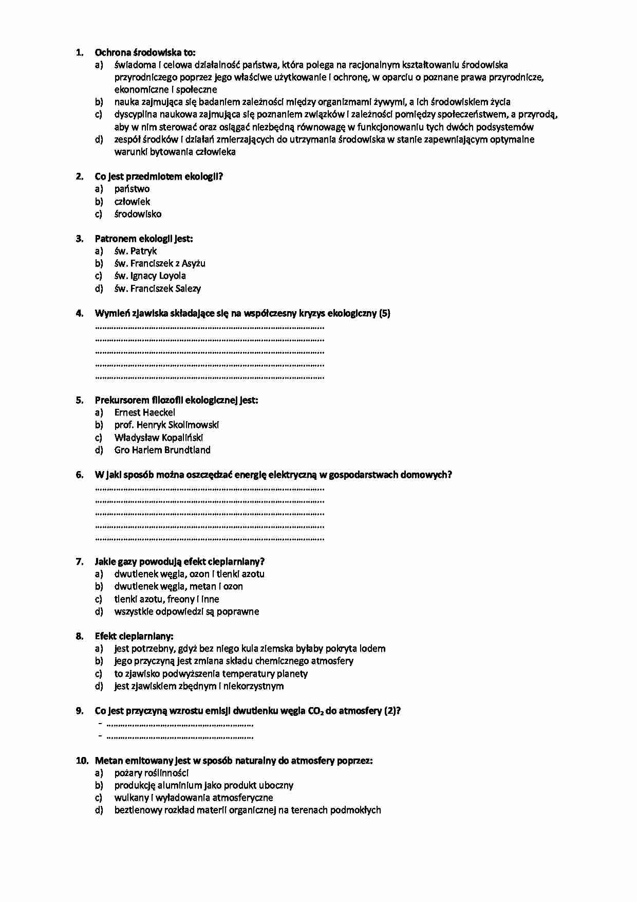 Ochrona śwodowiska - test  - strona 1