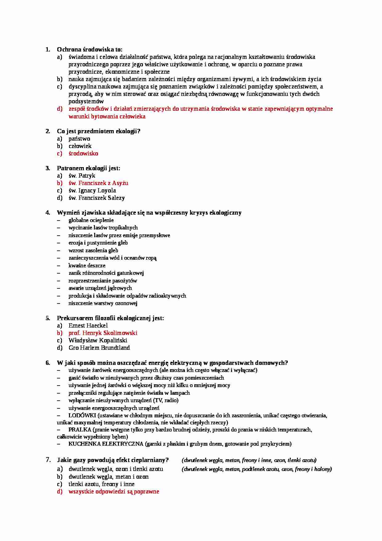 Ochrona środowiska - test na zaliczenie - strona 1